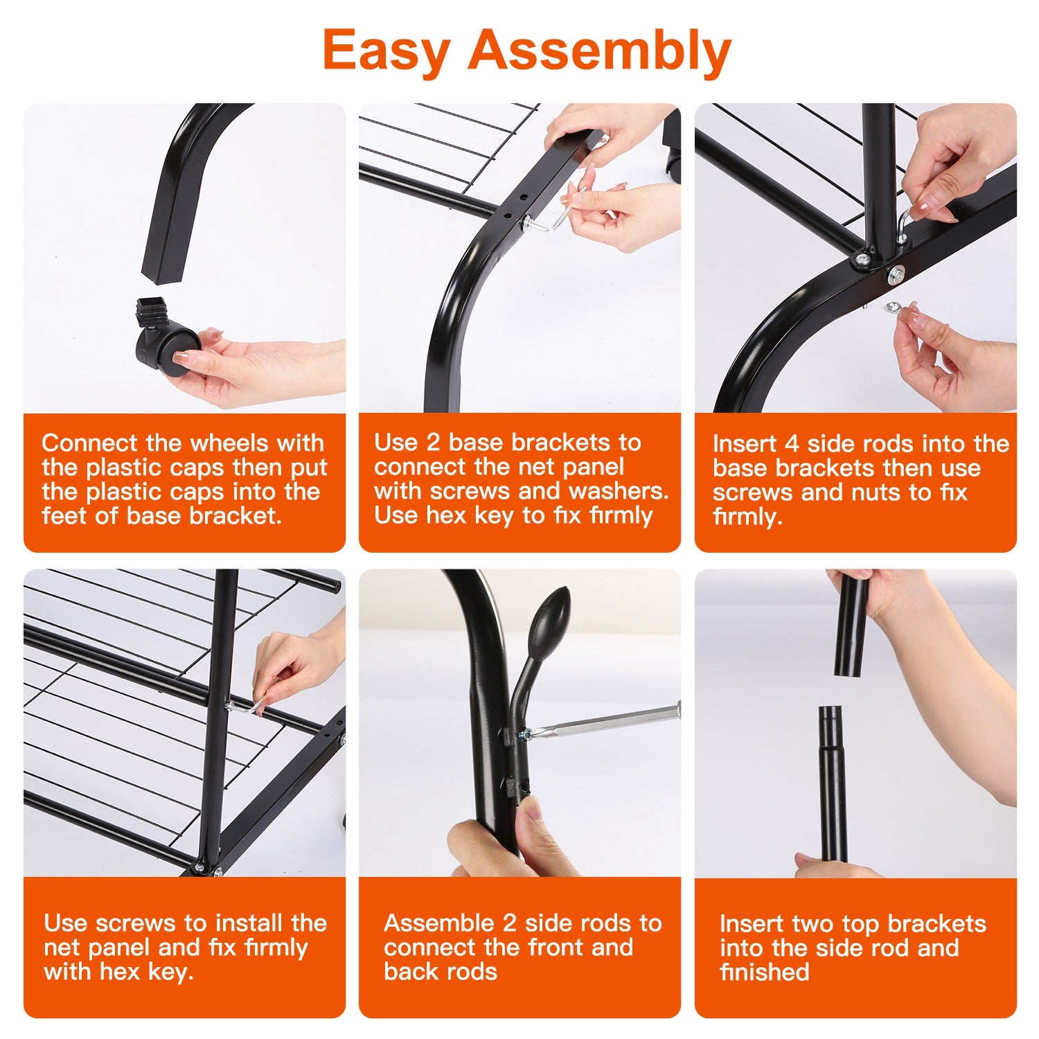 Garment Hanging Rack Clothing Hanging Rail Pillow Shoe Display Organizer Clothes Organizer Stand with 2 Rails 2 Shelves 4 Rolling Wheels 4 Hooks