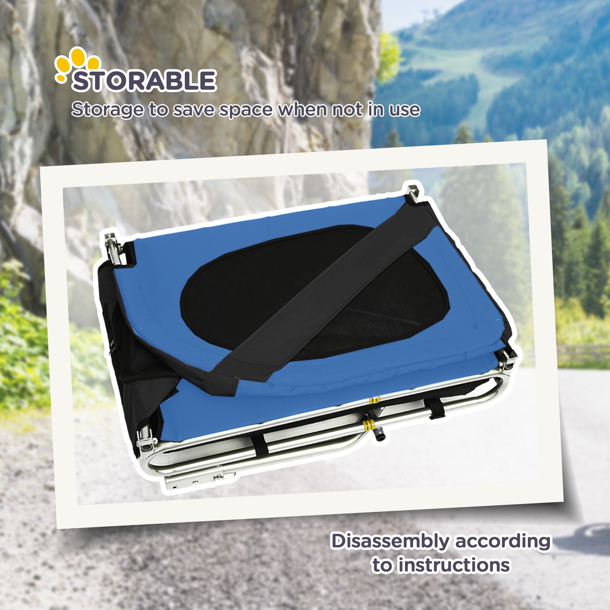 Aosom Foldable Dog Bike Trailer Pet Cart Wagon Safety Anchor Blue