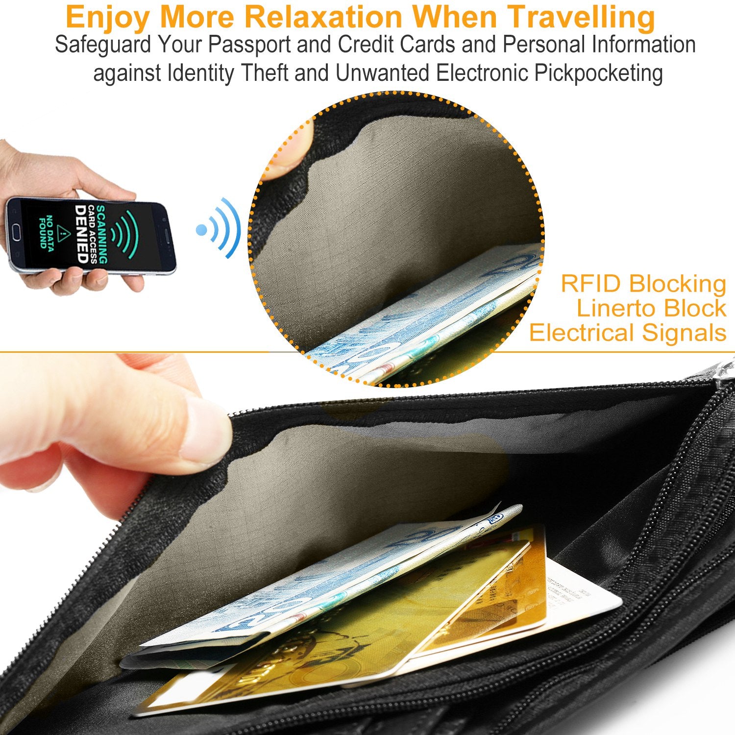 Travel Money Belt Waist Bag Pack RFID Blocking Anti-Theft Waist Pouch Waterproof for Men Women