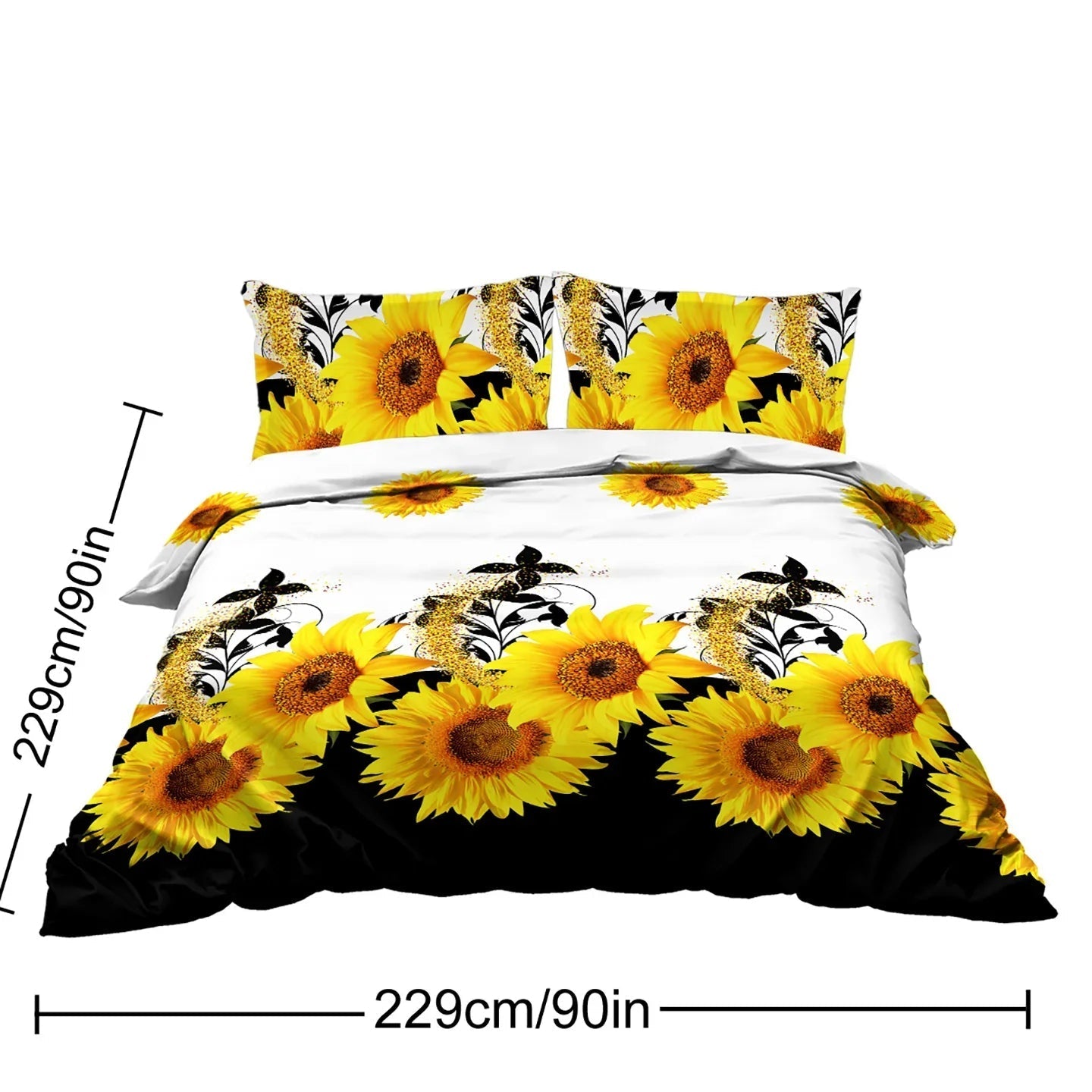 3 Pieces Black And White Background Sunflower Duvet Cover Set Yellow Flower Polyester Bedding Set For Adults Bedroom Decor Twin Full Queen King Size
