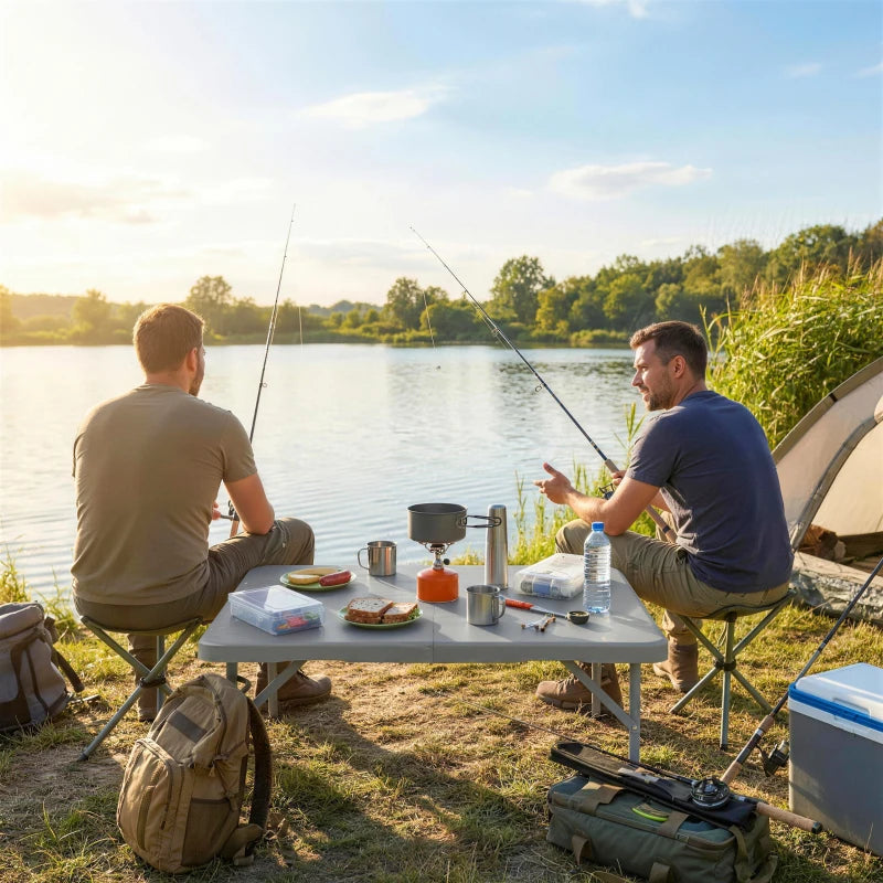 Folding Picnic Table Heavy Duty Camping Table 34" x 34", Indoor Outdoor Use for Picnic, Beach, BBQ, Grey