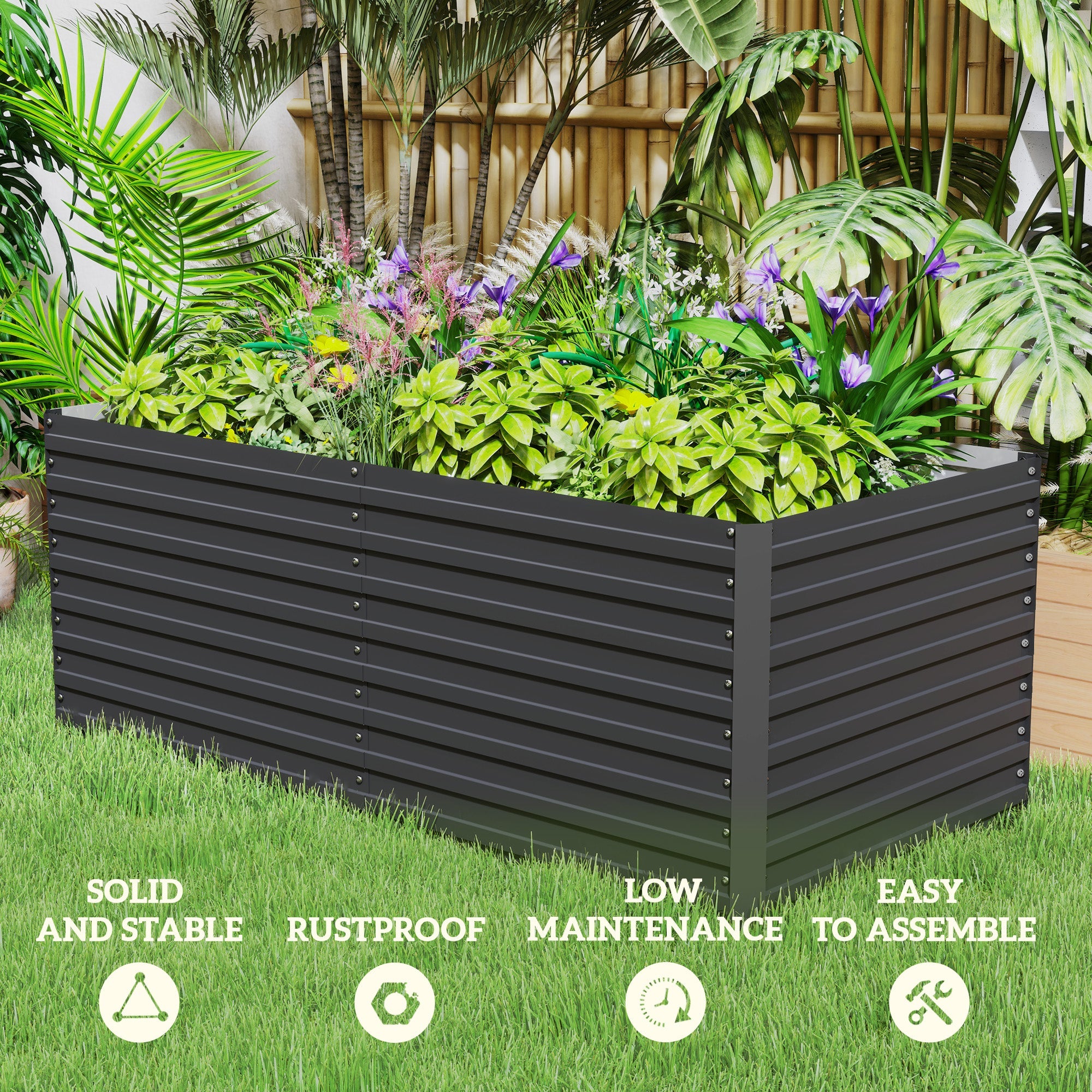 Outsunny 5 x 3 x 2ft Raised Planter Box, Durable Galvanized Steel Garden Bed for Veggies & Herbs, Dark Grey