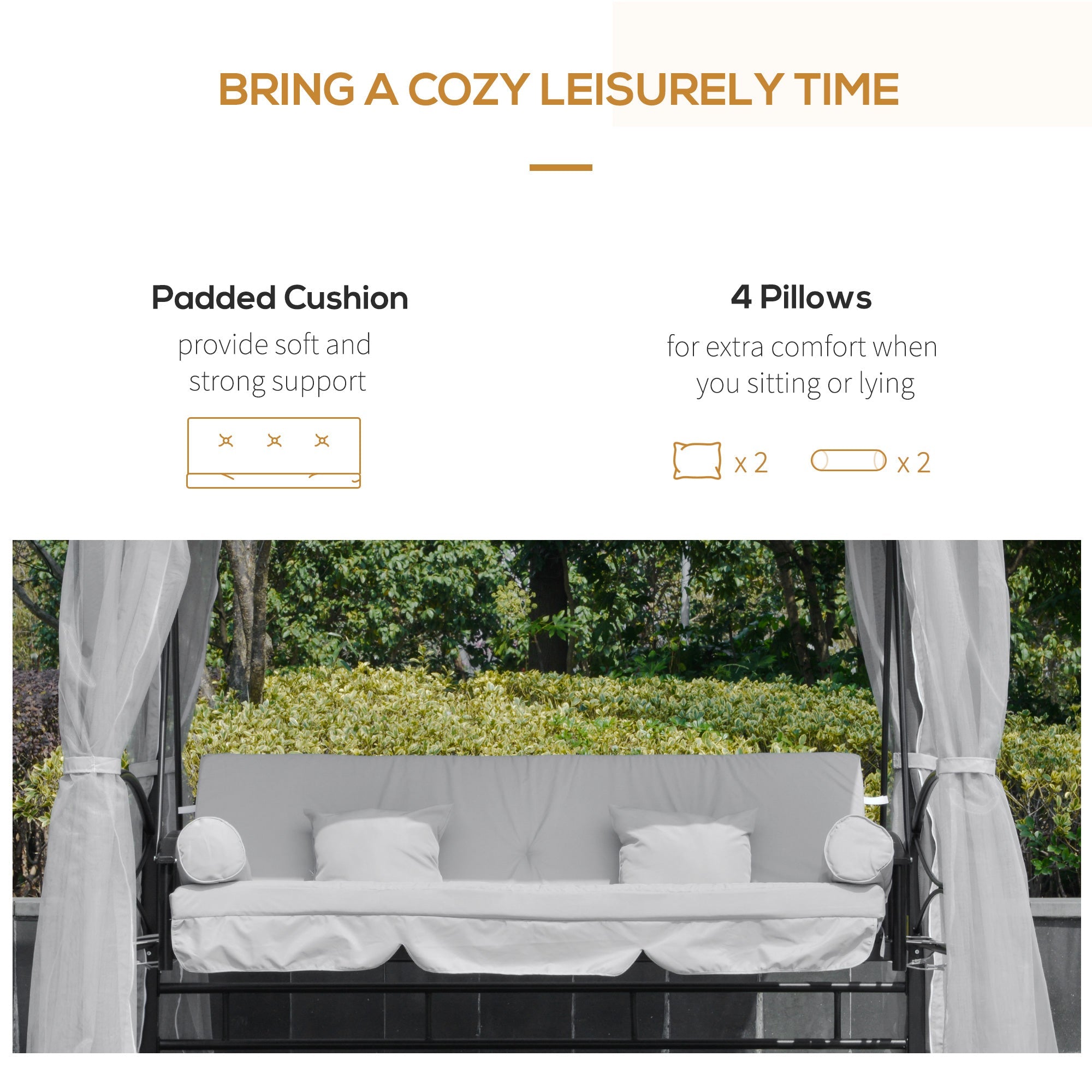 Outsunny 3 Person Outdoor Patio Daybed, 3 in 1 Canopy Gazebo Swing Chair Garden Hammock with Mesh Mosquito and Sun Shade, Grey