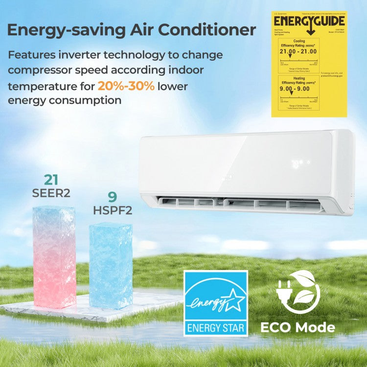 Energy Star Certified 18000 BTU 21 SEER2 208-230V Mini Split Air Conditioner and Heater Wifi Enabled White