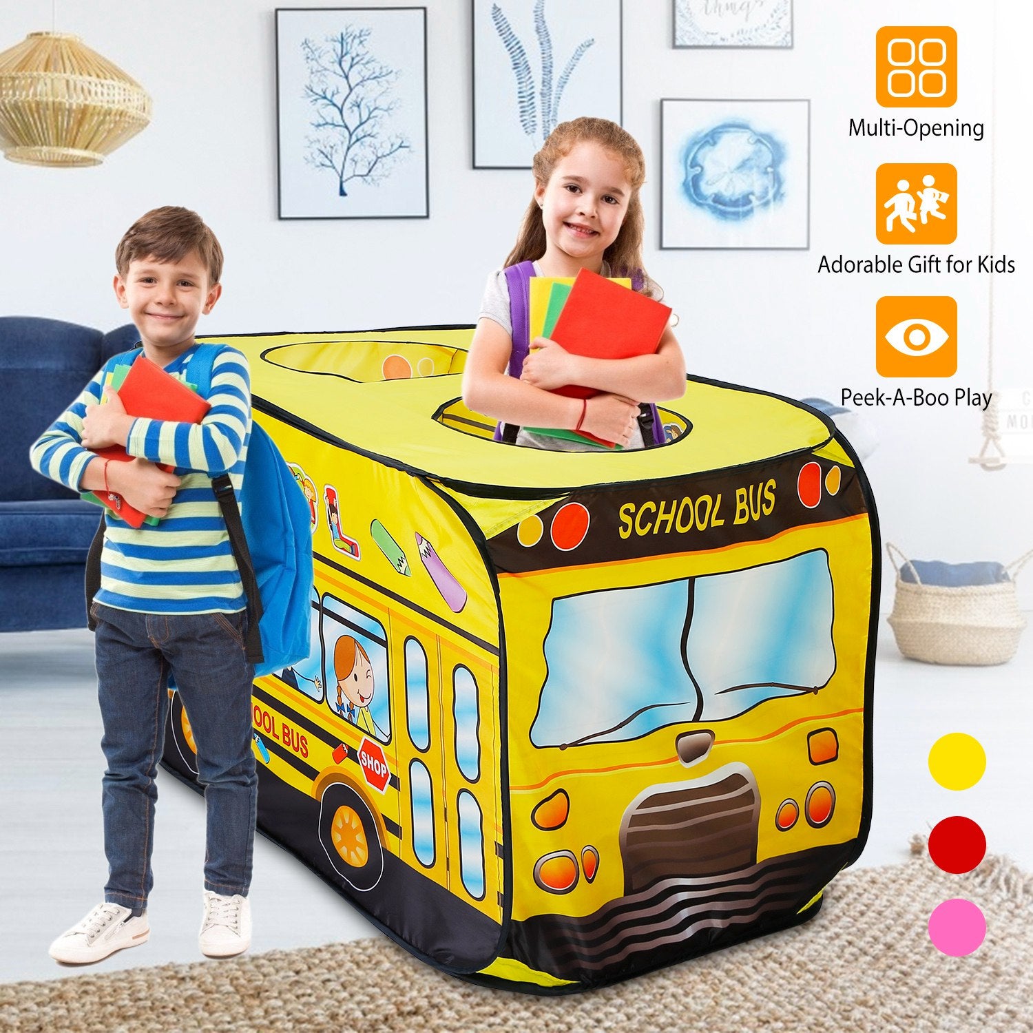 Kids Play Tent Foldable Pop Up Ice Cream Bus Tent Portable Children Baby Play House W/ Carry Bag For Indoor Outdoor Use