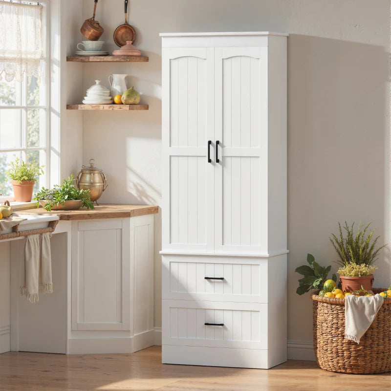 Tall Pantry Cabinet, 67" Kitchen Storage Cabinet with Adjustable Shelves and 2 Drawers for Kitchen, Dining Room, White
