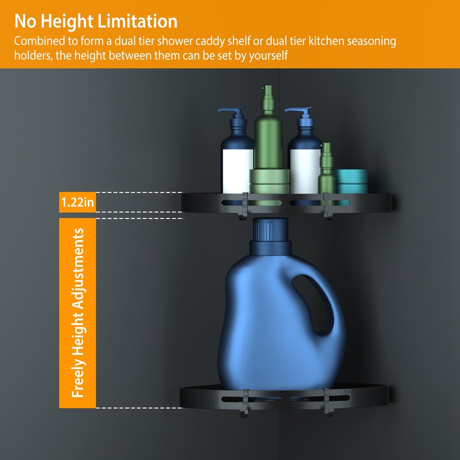 2Pcs Corner Shower Caddy Shelf Adhesive Bathroom Wall Mounted Storage Racks Aluminum No Drilling Organizers For Bathroom Toilet Kitchen Dorm