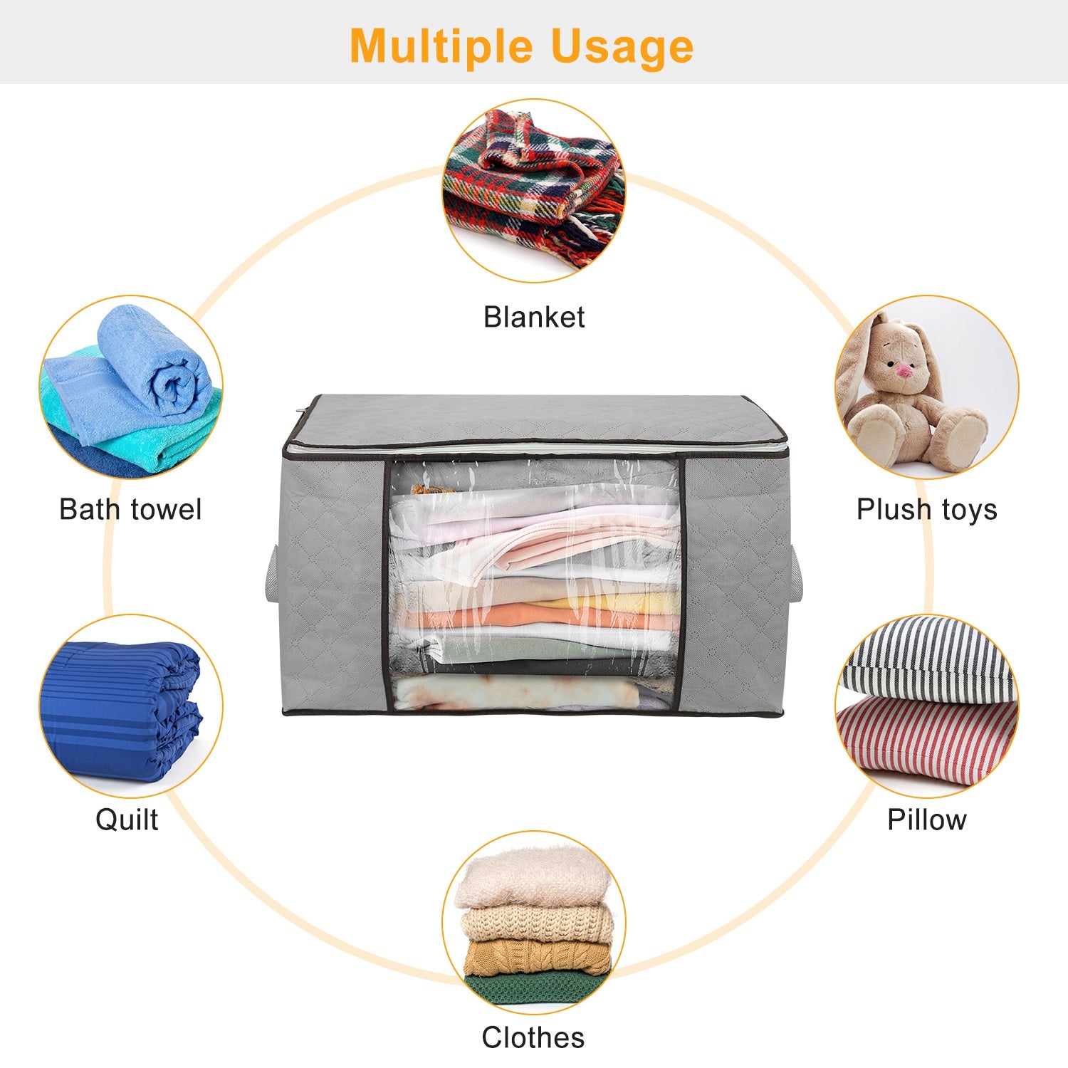 2Pcs Clothes Storage Bag 90L Large Capacity Foldable Closet Organizer w/ Thick Fabric Clear Window Dual-Zipper for Clothes Comforters Blankets Bedding