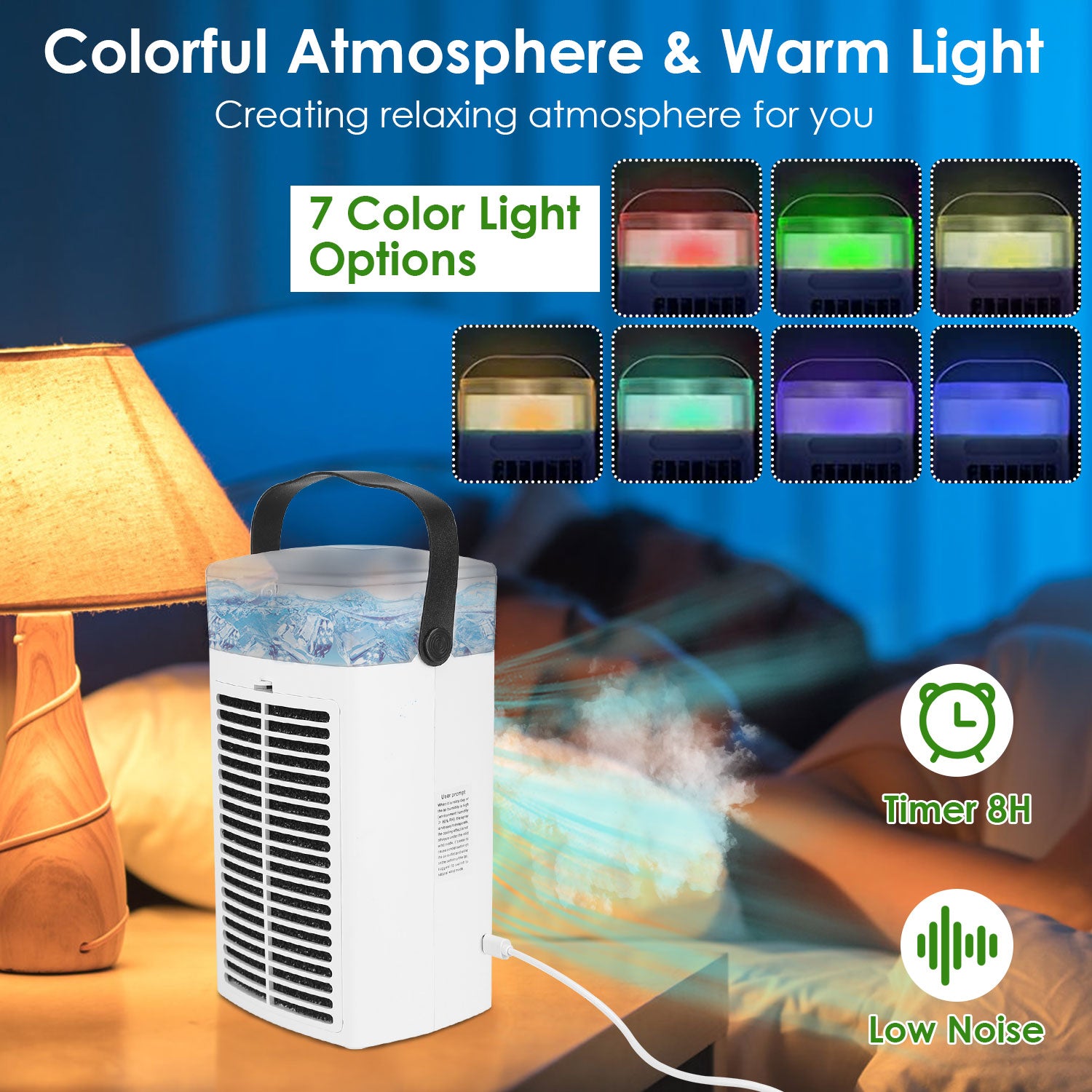 4 In 1 Portable Air Conditioner Fan Evaporative Air Cooler Water Mist Cooling Fan for Desktop 3 Speeds Nightlight