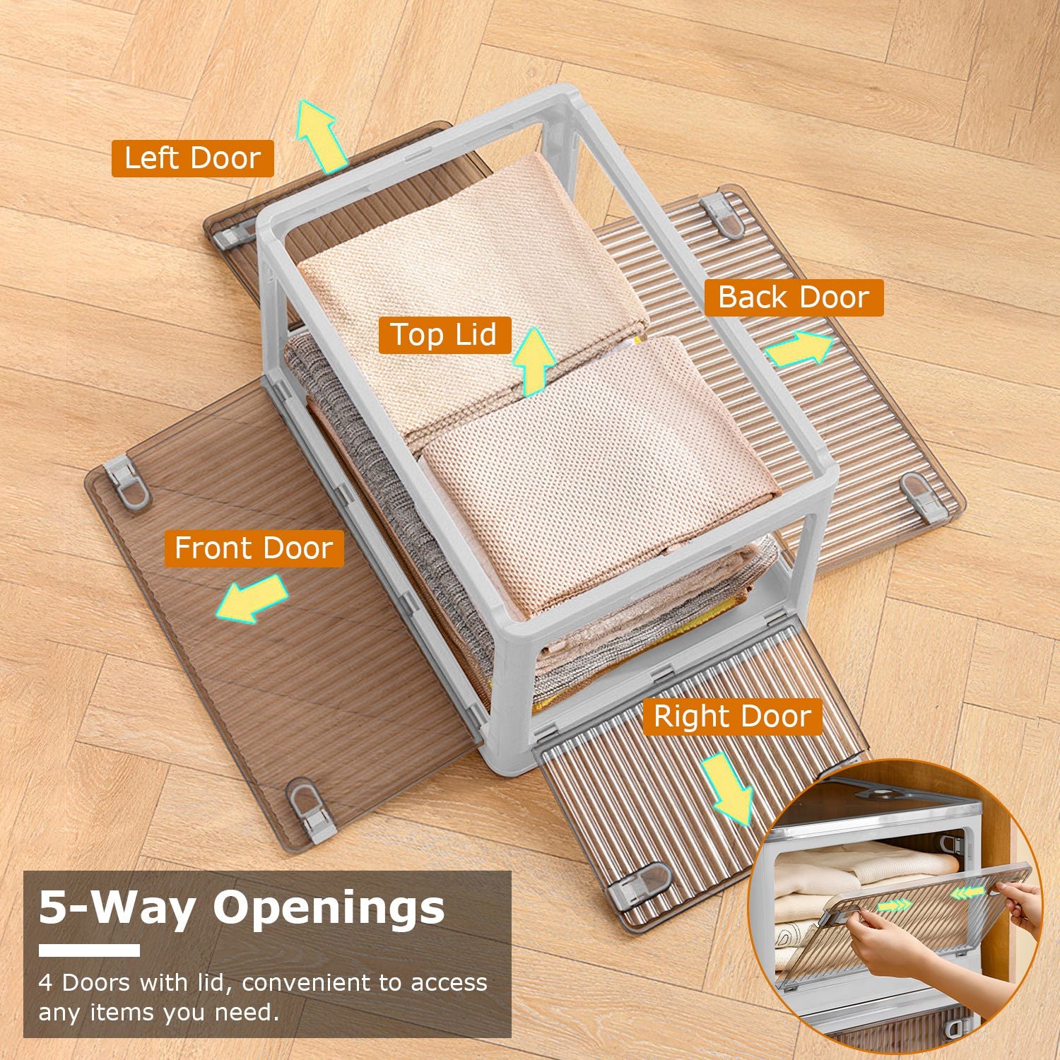 31QT/29L Foldable Storage Bins with Lid 4 Doors Collapsible Stackable Closet Organizer Containers with Lock 4Pcs Wheels