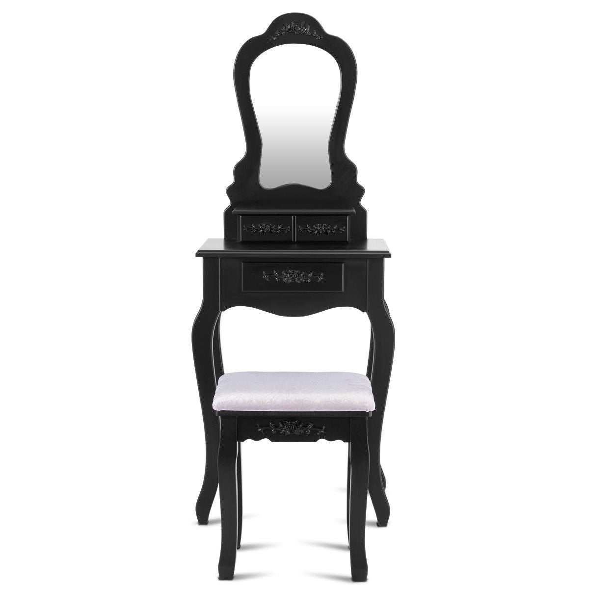 Makeup Dressing Table and Bench 3 Drawers and Cushioned Stool for Girls-BlackÂ