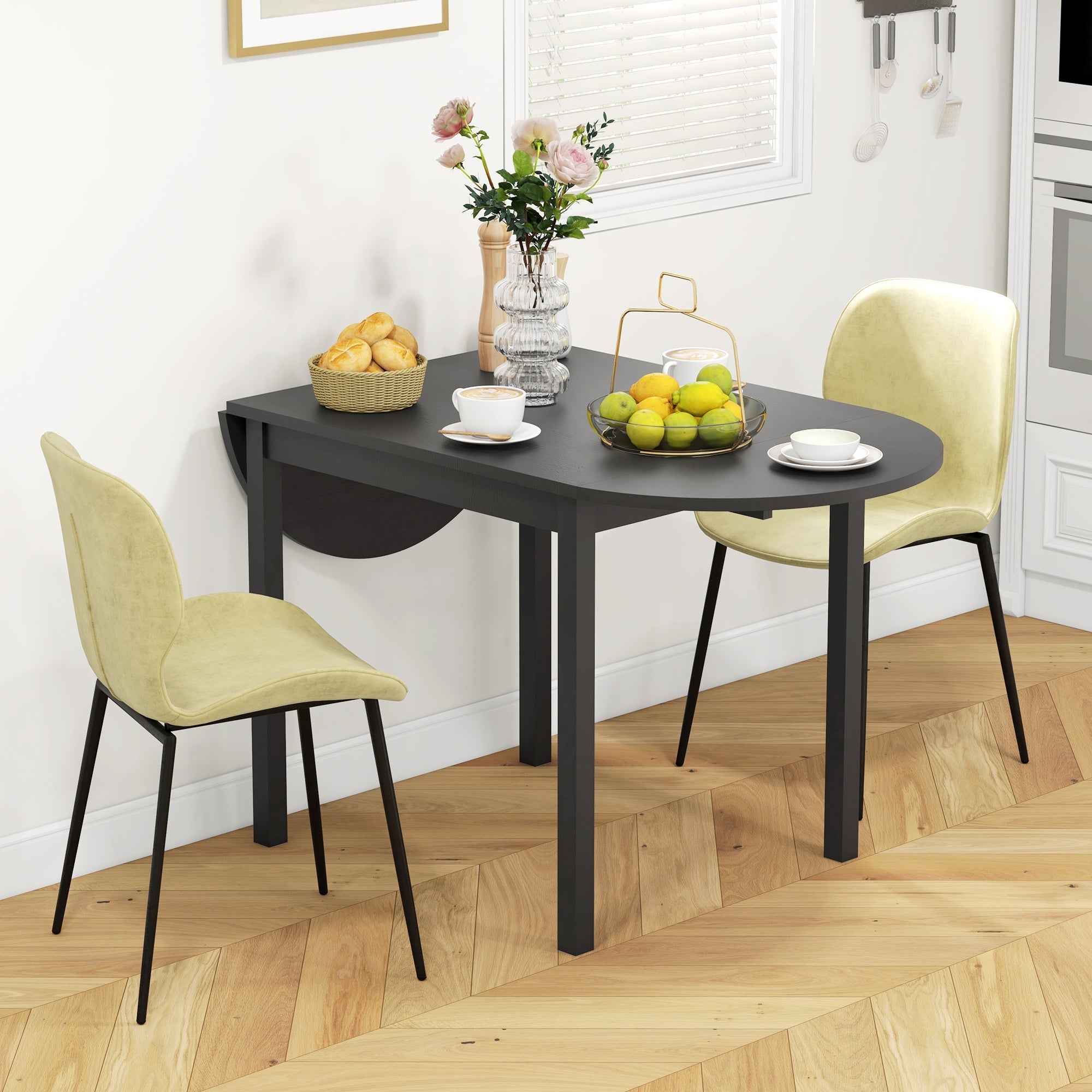 HOMCOM Space-Saving Solid Wood Dining Table - Drop Leaf Design for Small Spaces, Folding, Black