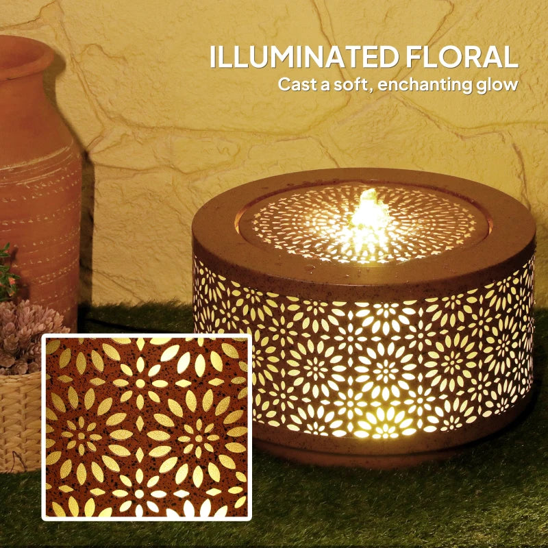 Outdoor Water Fountain with LED Lights, 10" Tall Garden Waterfall Fountain with Adjustable Flow, Brown