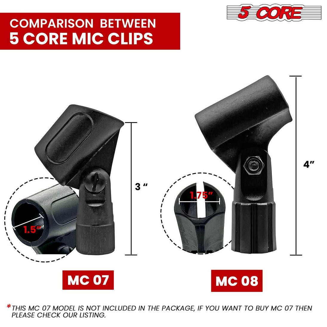 5Core Microphone Clip Holder – 4-Piece Set with 5/8 to 3/8 Inch Screw Adapters