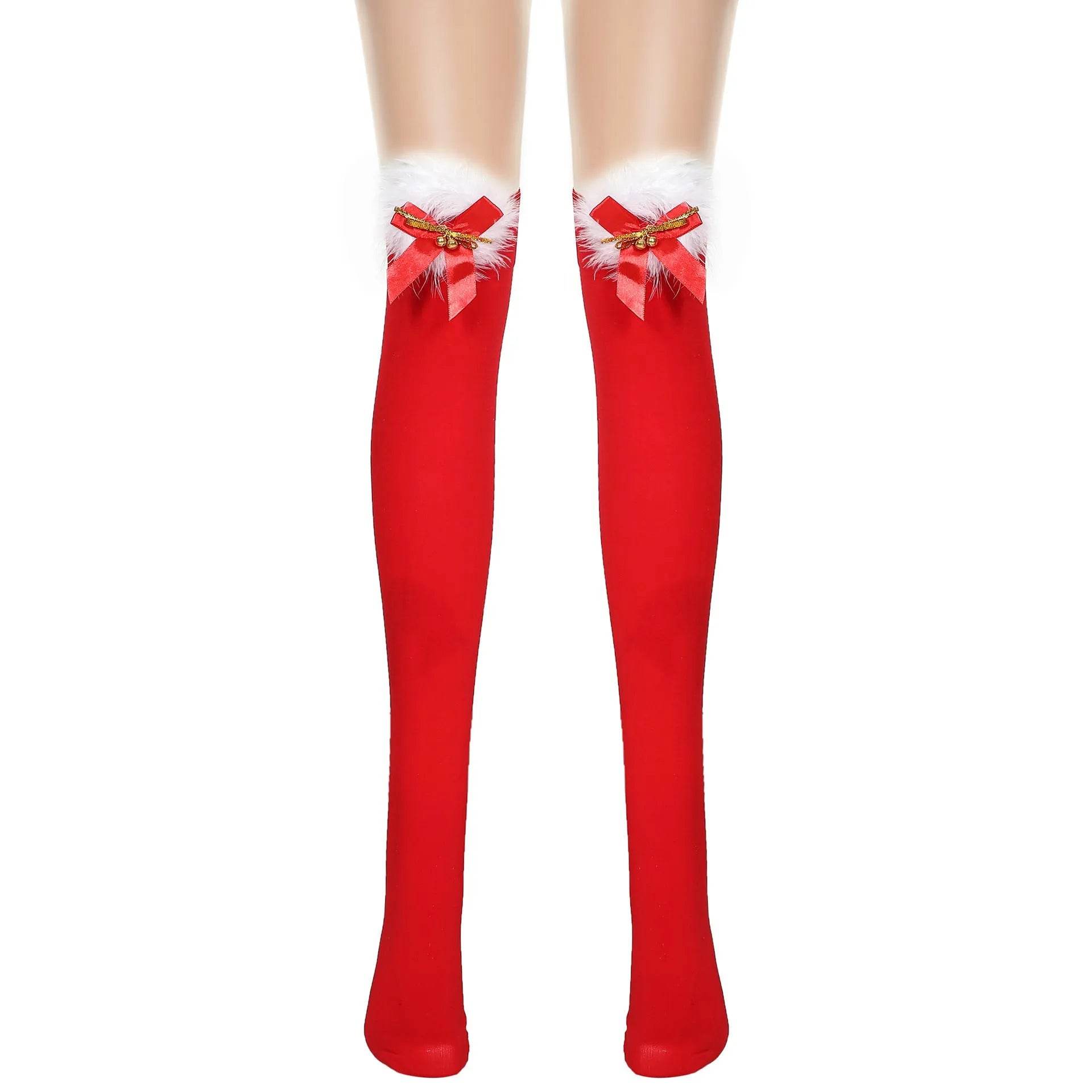 Thickened Women's Red Long Bow Christmas Stockings