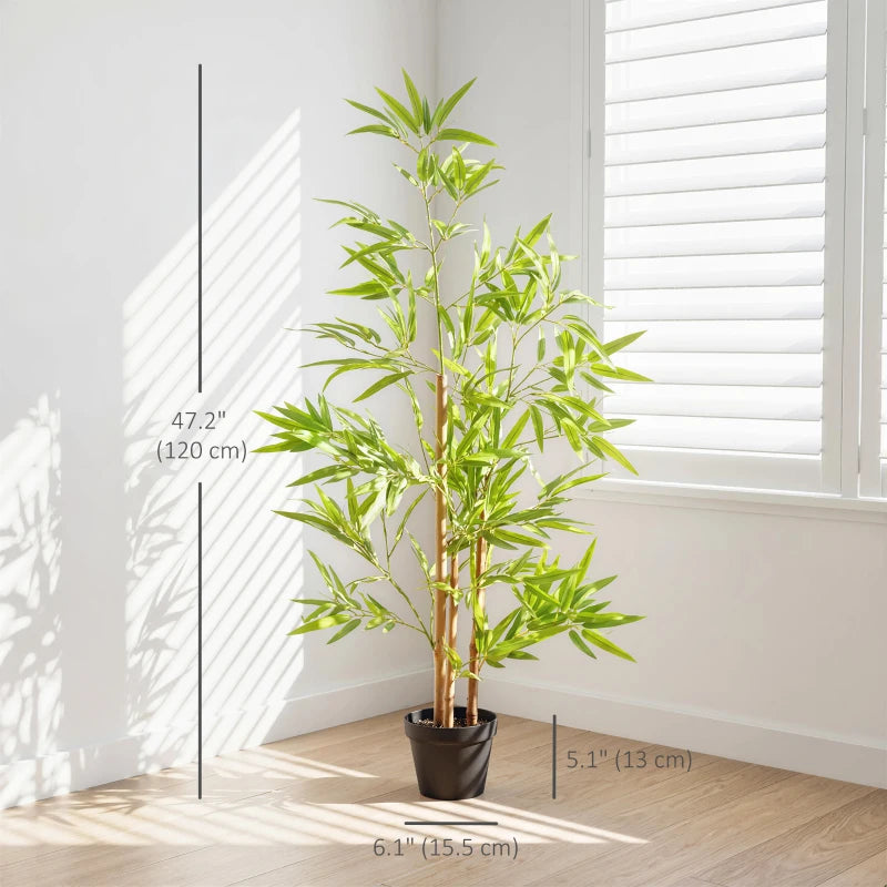Artificial Bamboo Tree, 4ft Fake Tree with Realistic Leaf and Natural Trunk, Decorative Plant in Nursery