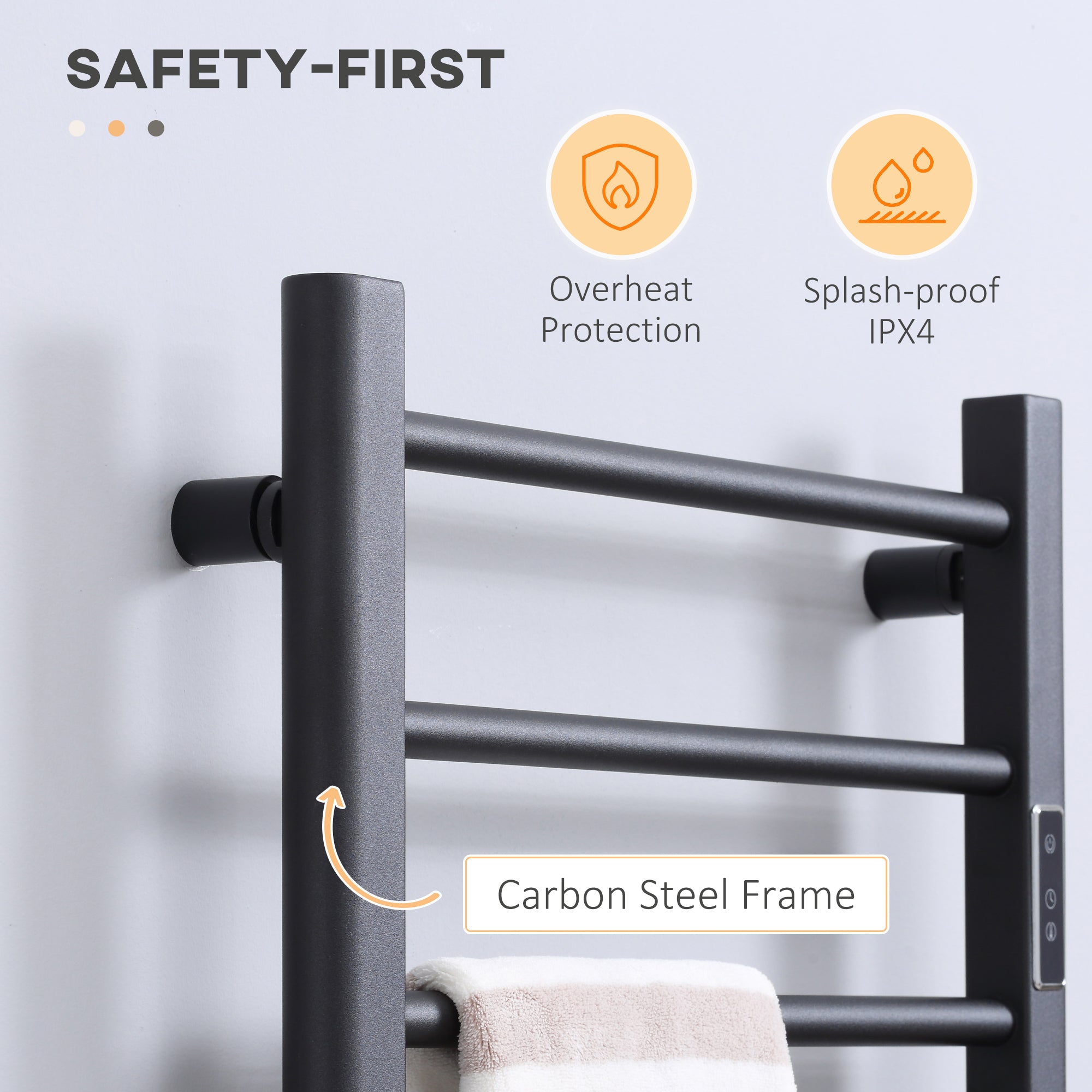 HOMCOM 8-Bar Electric Towel Warmer: Wall-Mounted/Freestanding Heated Towel Rail with Timer & LED Indicators, Black