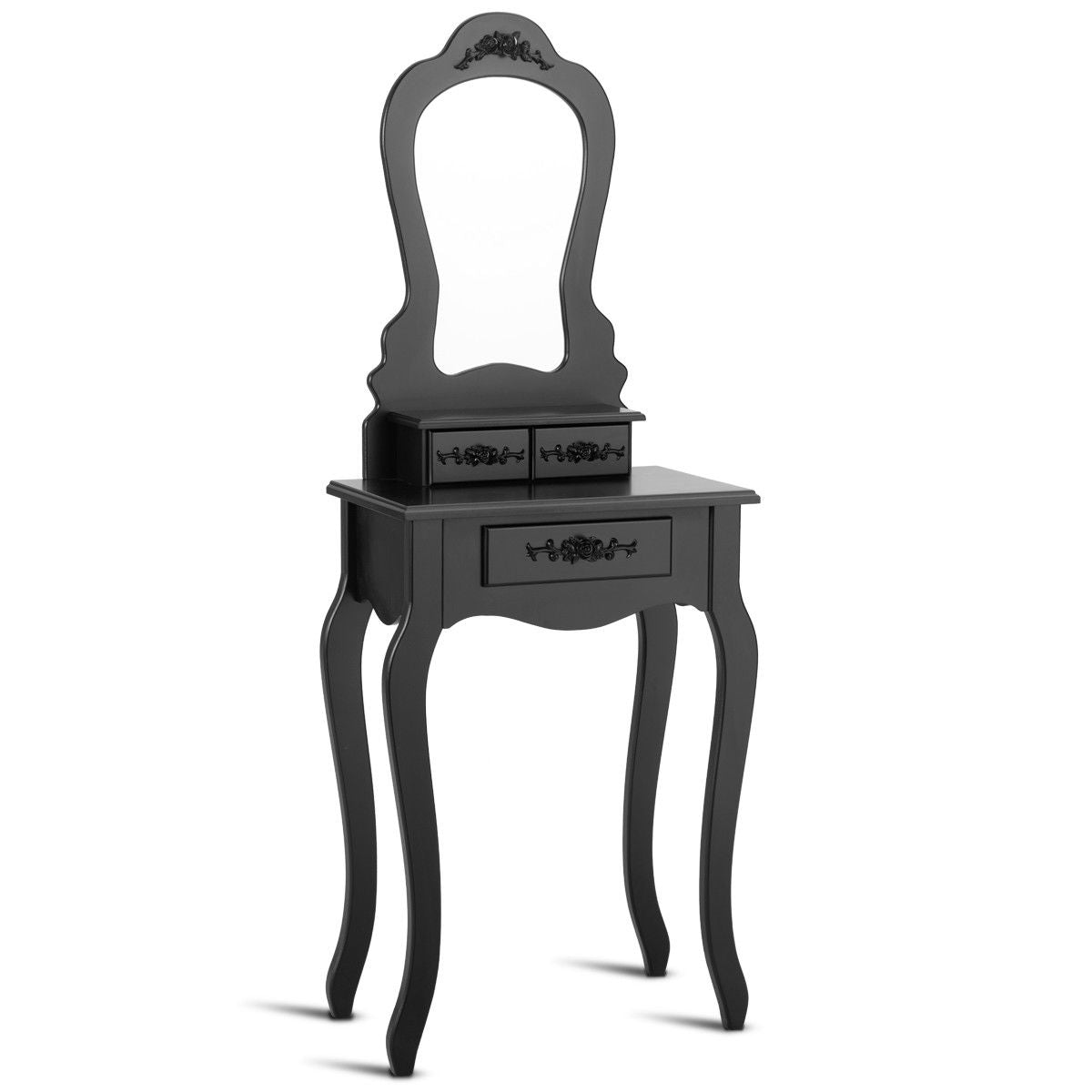 Makeup Dressing Table and Bench 3 Drawers and Cushioned Stool for Girls-BlackÂ