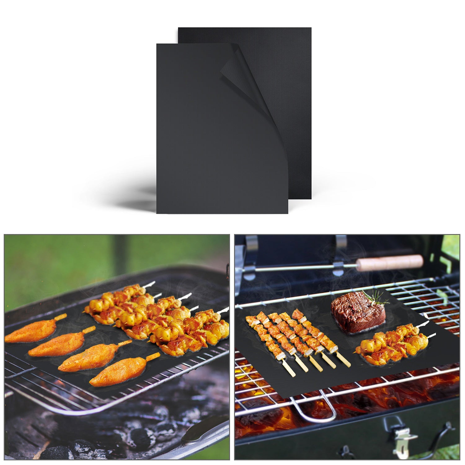 2Pcs BBQ Grill Mat Non-Stick Mat Baking Mat Reusable Reversible Washable FDA-Approved for Gas Charcoal