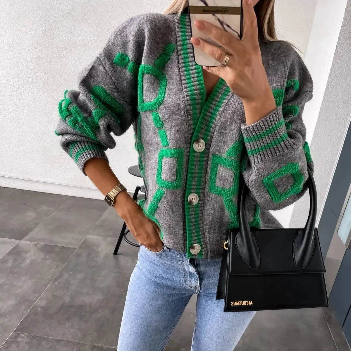 Batwing Sleeves V-neck Knitted Button Jacket Cashmere Cardigan Sweater Women