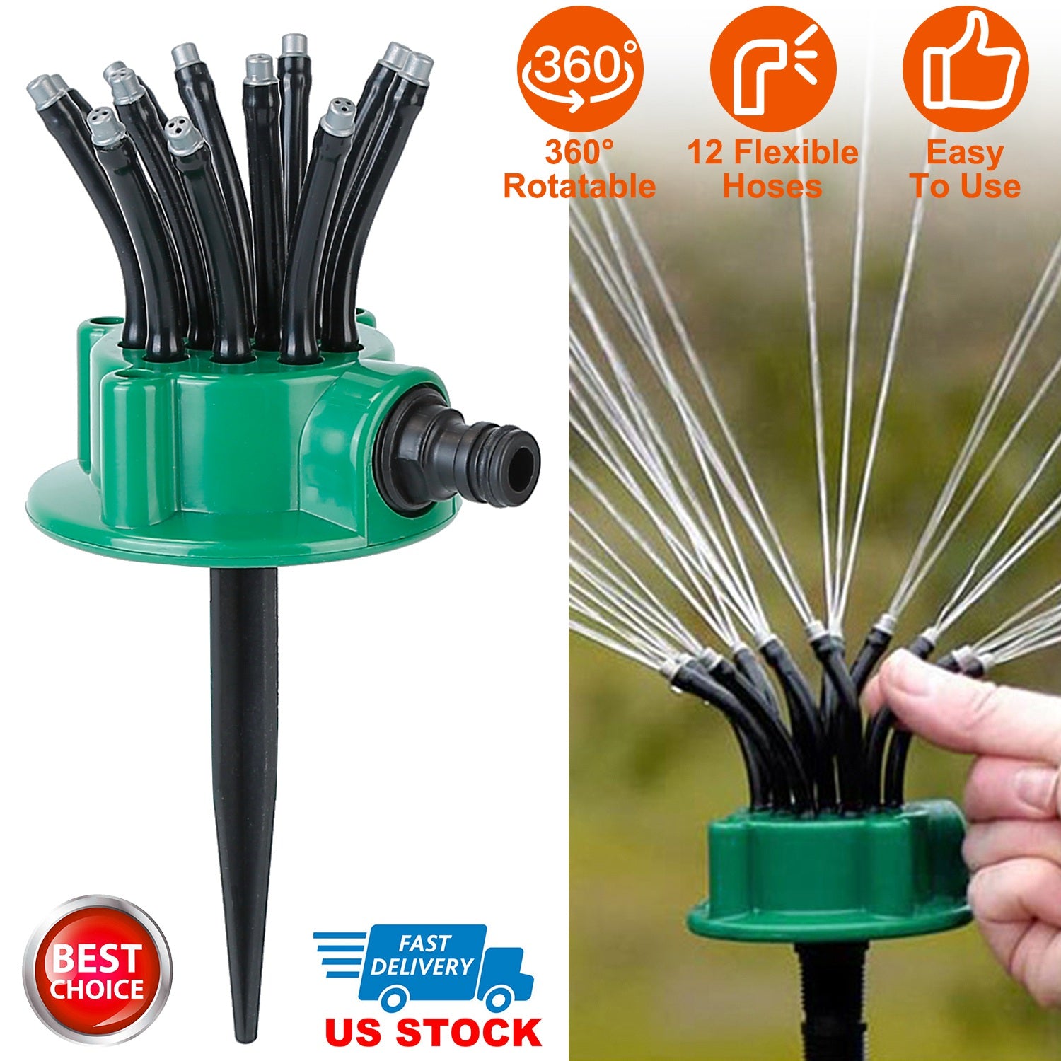 360° Flexible Lawn Sprinkler Automatic 12 Tubes Garden Water Irrigation Sprayers Garden Sprinkler