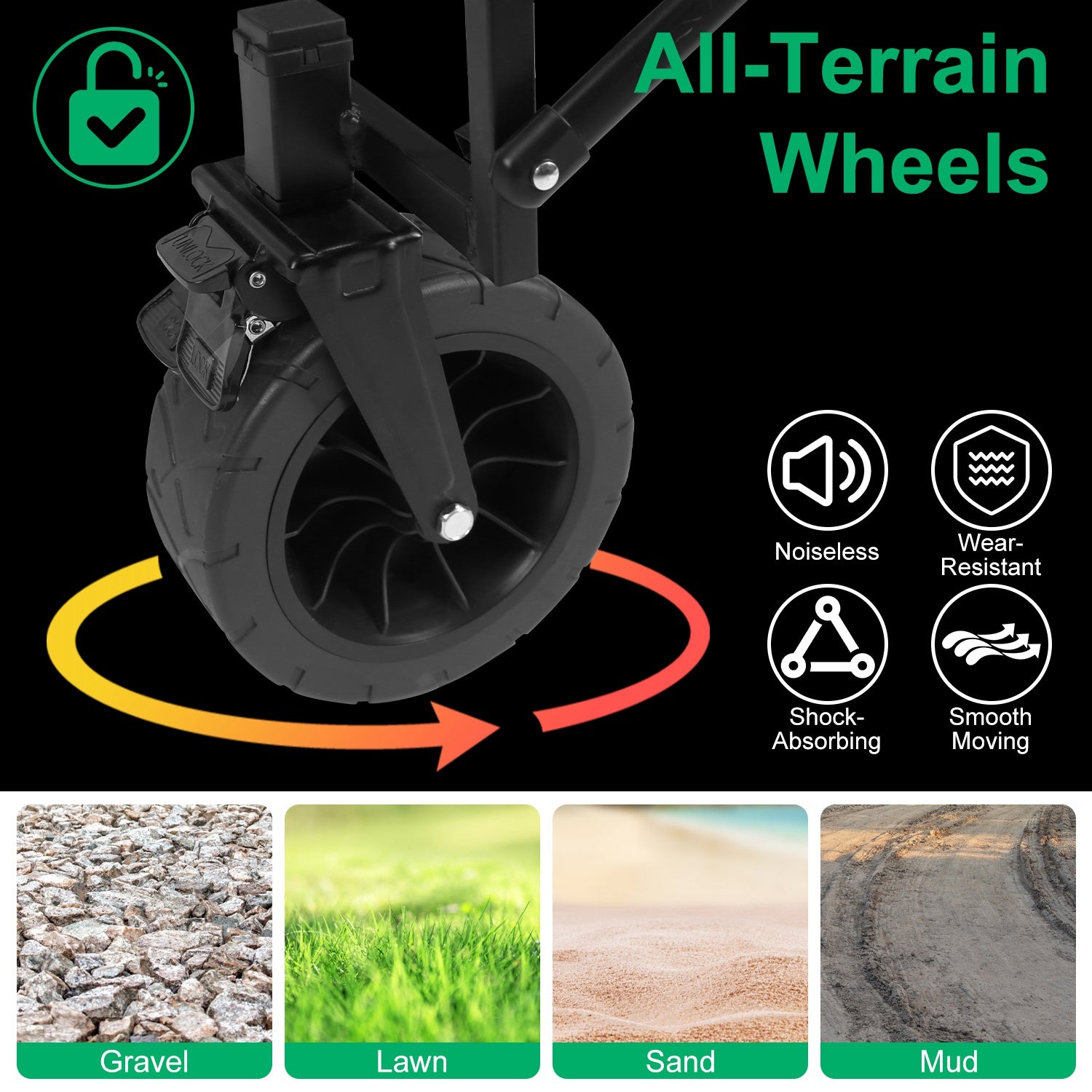 200L Collapsible Folding Wagon Cart With Drink Holders Adjustable Handle 440LBS Load Capacity Foldable Utility Outdoor Wagon With All-Terrain Wheels a