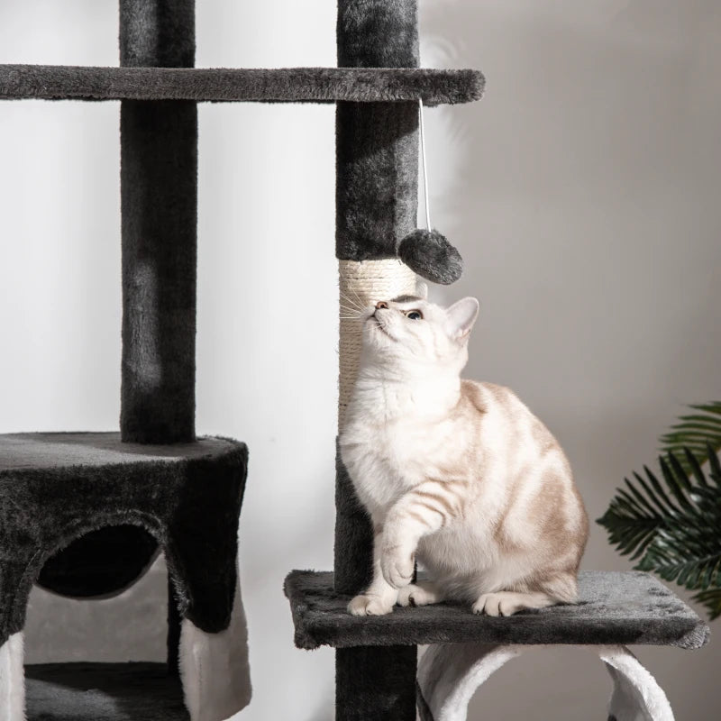 94"-102" Floor to Ceiling Cat Tree, High Cat Condo Scratching Post Activity Center, Multi-Level Play House