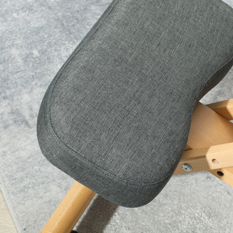Ergonomic Kneeling Chair, Posture Chair with Rubberwood Frame, Wheels for Office, Posture Correction, Dark Grey