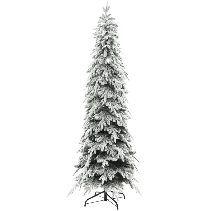 HOMCOM 7ft Pencil Flocked Artificial Christmas Tree – 800 Branch Tips, Auto-Open, Steel Base, Green
