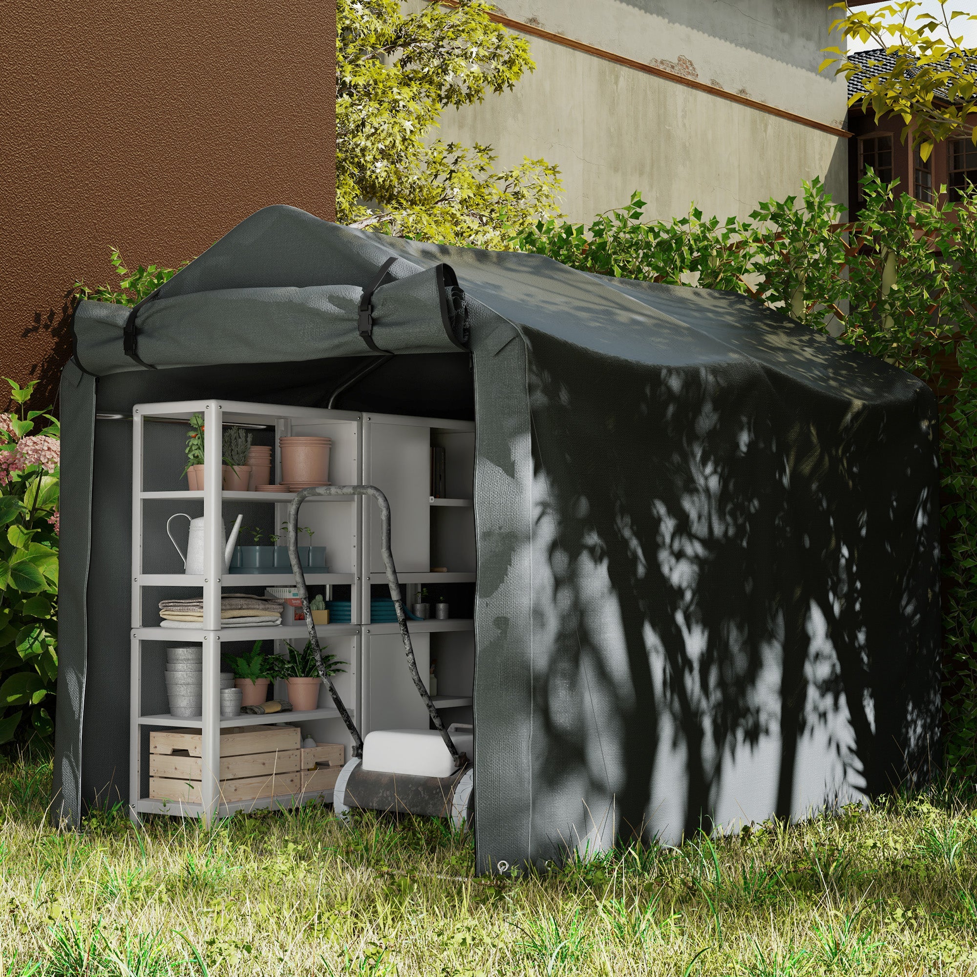 Outsunny Outdoor Storage Shed, UV Resistant Bike Tent with Roll-up Zipper Door, Portable Shed for Bike, Motorcycle, Dark Grey