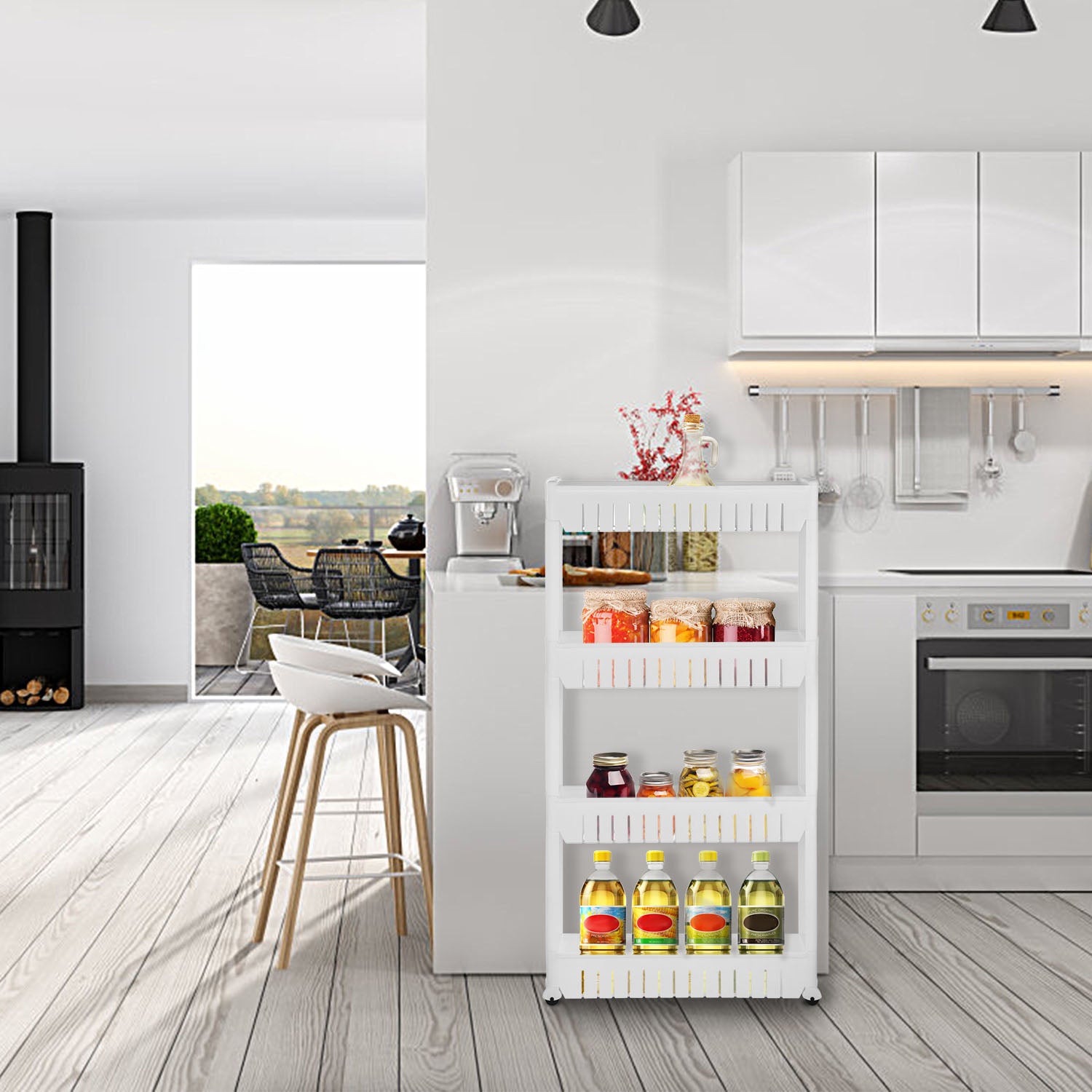 iMounTEK 4 Tiers Slim Storage Cart Mobile Rolling Shelf Unit Narrow Space Shelf for Kitchen Bathroom Pantry Laundry Garage Office