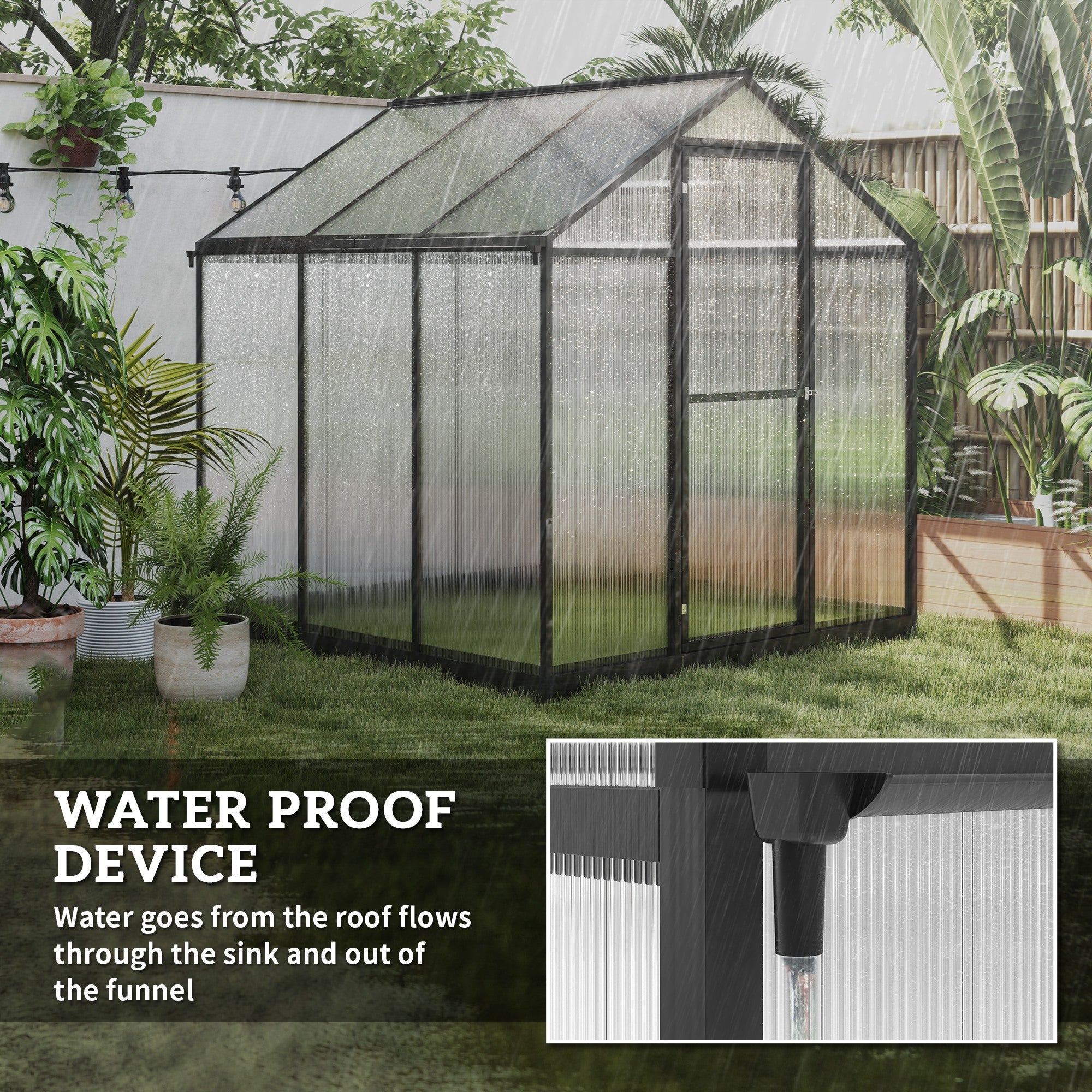 Outsunny 8' x 6' x 6.4' Walk-in Garden Greenhouse Polycarbonate Panels Plants Flower Growth Shed Cold Frame Outdoor Portable Warm House Aluminum Frame, Charcoal Grey
