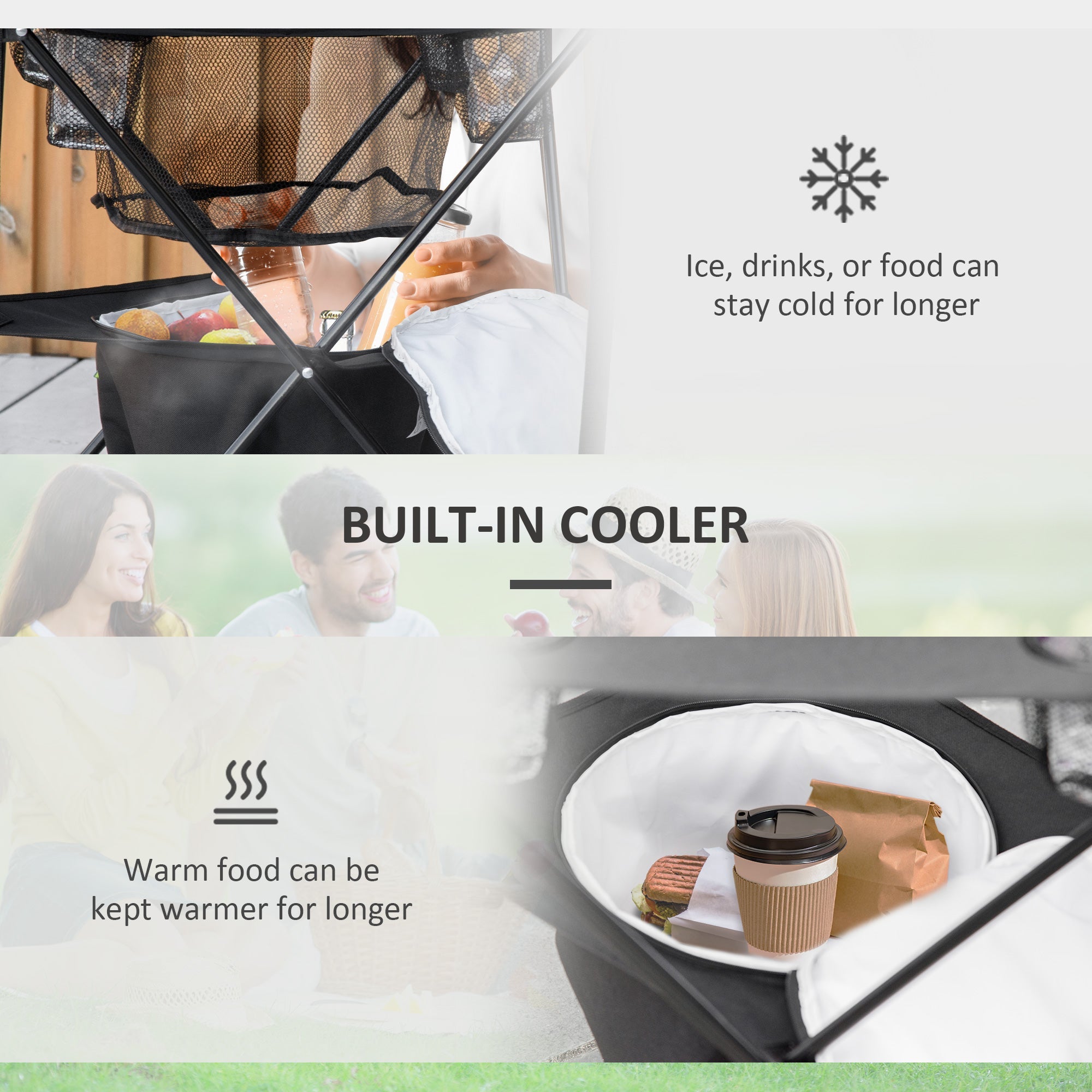 Outsunny Portable Folding Camping Table 22 Picnic Table with Cooler Holders Carry Bag for Travel Hiking Fishing Beach