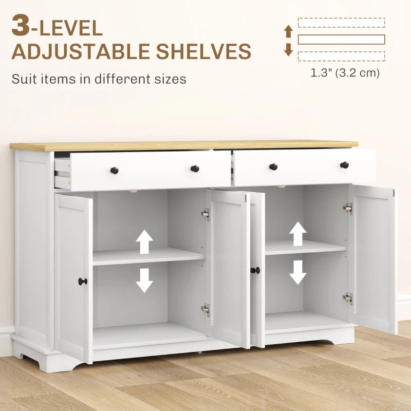Modern Sideboard, Buffet Cabinet with Storage Drawers, Adjustable Shelves for Living Room, Dining Room, Entryway, White