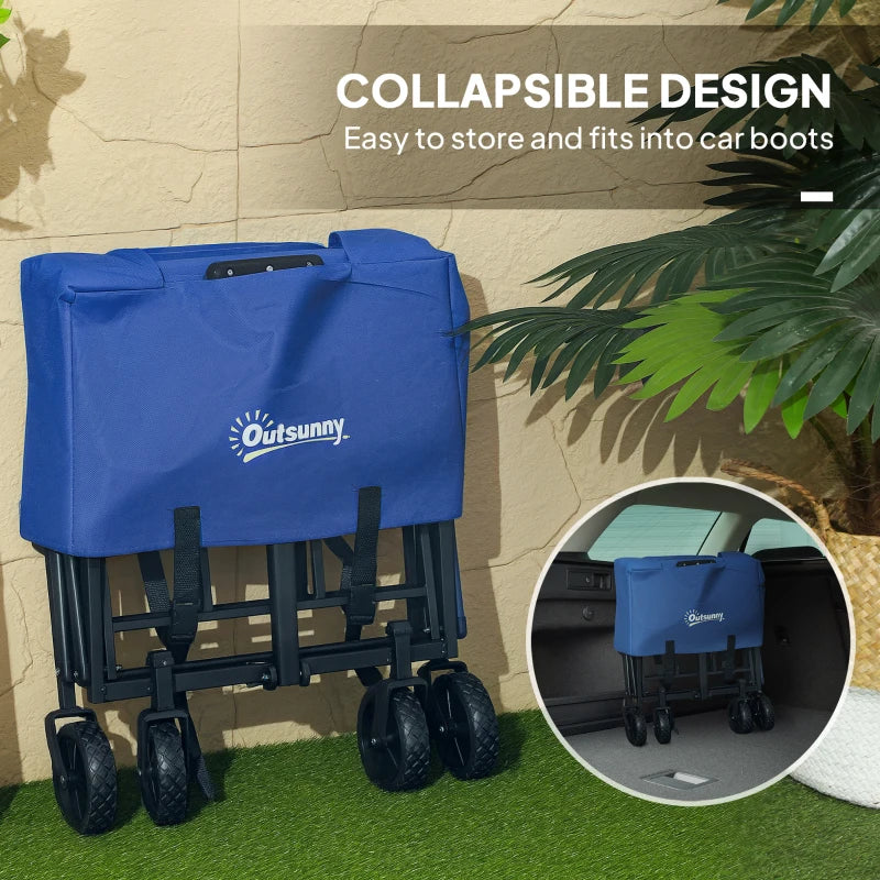 Collapsible Folding Garden Cart, Heavy Duty Lawn Wagon with Universal Wheels and Adjustable Handle, Blue