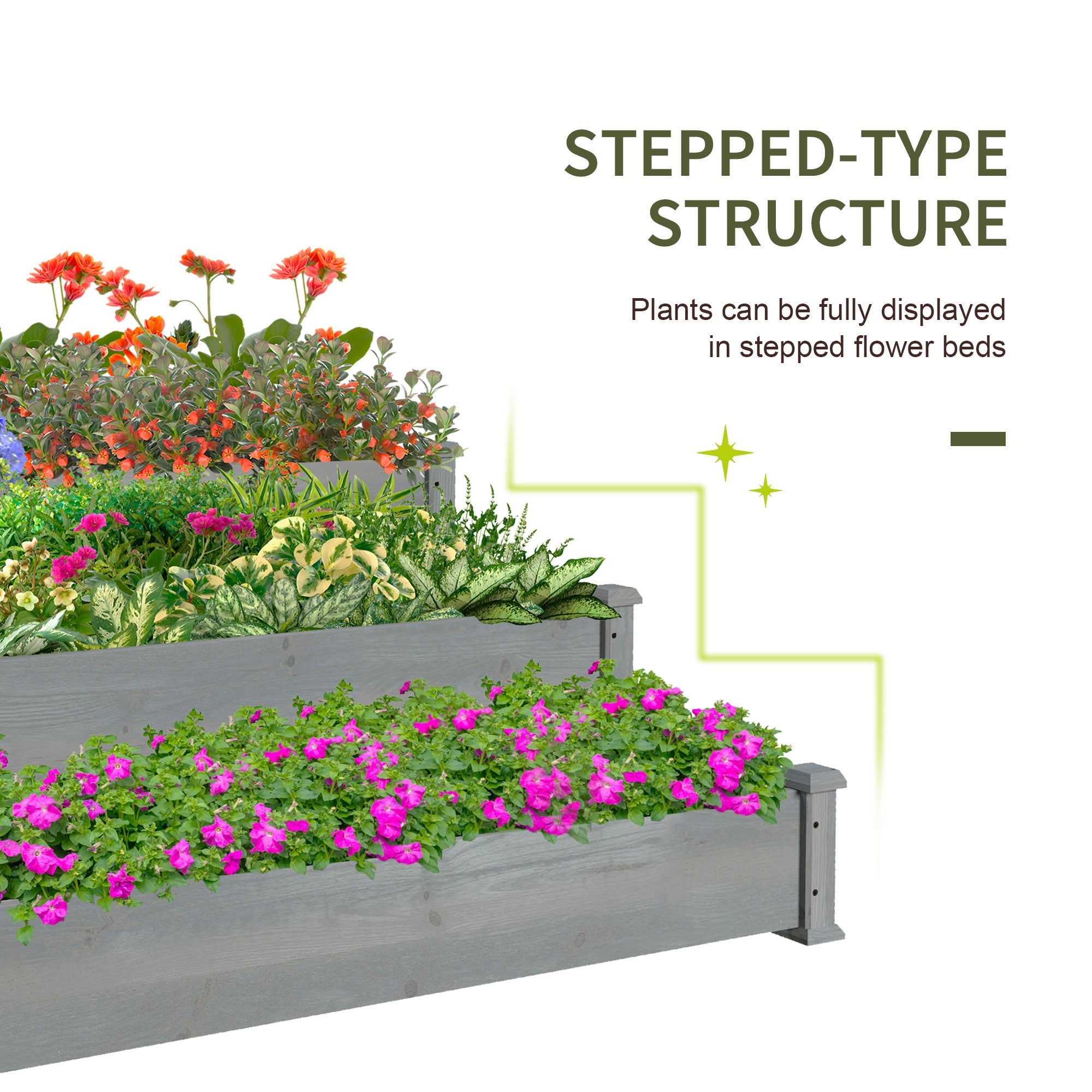 Outsunny 3-Tier Raised Garden Bed 49"x49"x22" Planter Box Backyard Patio Veggies Flowers Herbs Growing Gardening Outdoor Grey