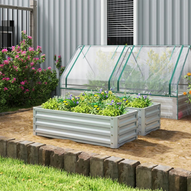 Galvanized Raised Garden Beds, Outdoor Planter Box, Set of 2, for Flowers, Herbs and Vegetables, Silver