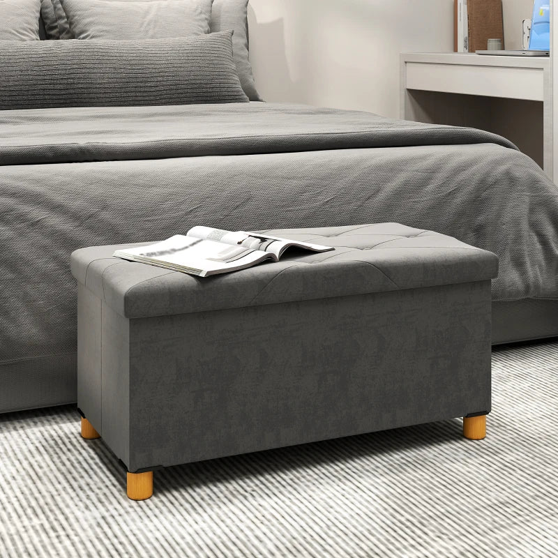 Storage Ottoman Bench, Velvet Upholstered Foldable Ottoman Footrest, Foot Stool with Wood Legs for Living Room, Bedroom
