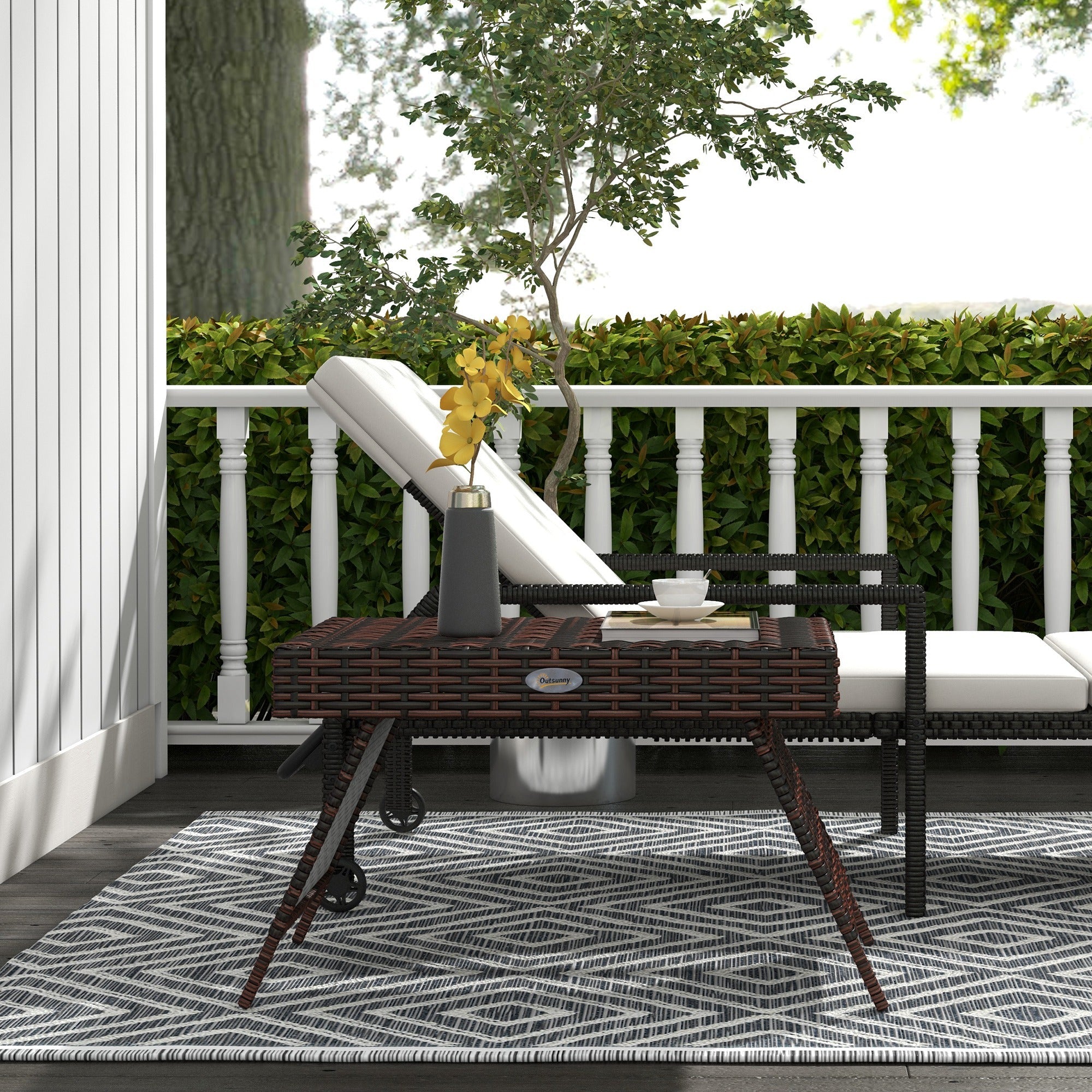 Outsunny Rattan Foldable End Table Outdoor Metal Frame Patio Wicker Coffee Side Table for Poolside Lawn Garden Brown