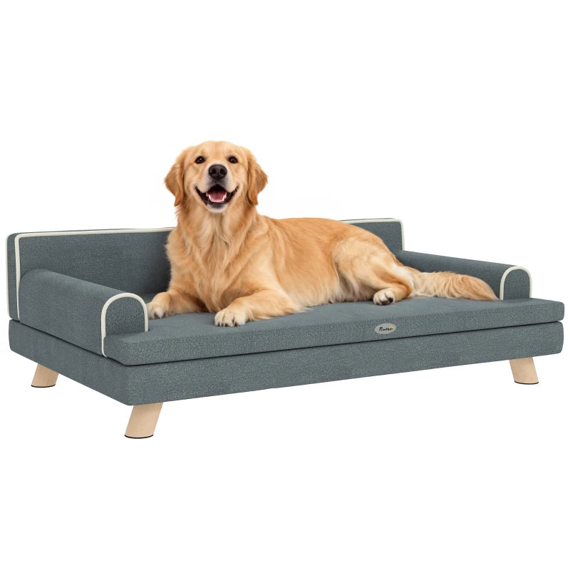 Elevated Dog Sofa Bed, Cat Couch with Cushion, Washable Cover, Wooden Legs, for Medium & Large Dogs, Dark Grey