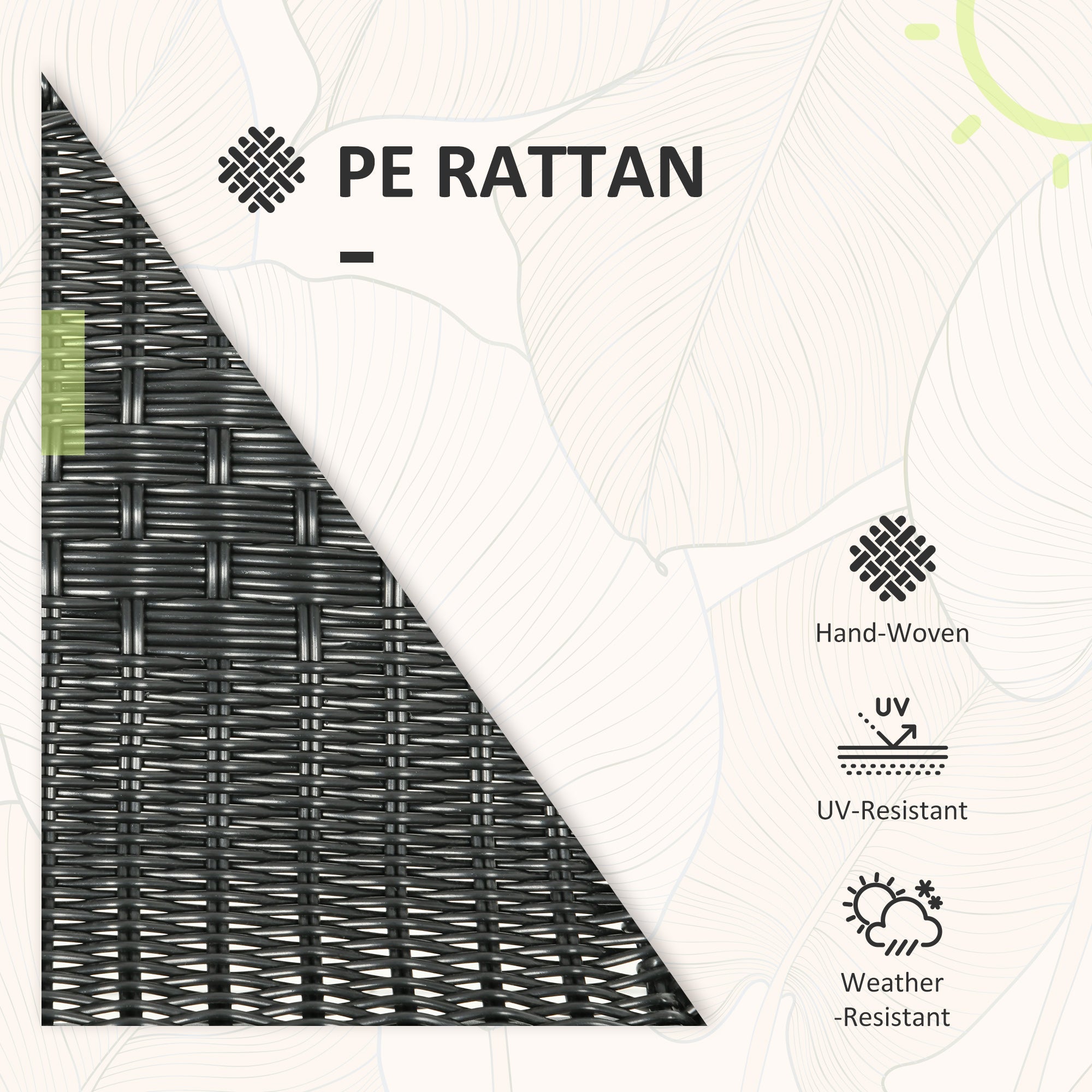Outsunny 3 Pieces Outdoor Wicker Furniture Set with 2 Stackable Chairs, Tempered Glass Coffee Table for Garden, Backyard, Black