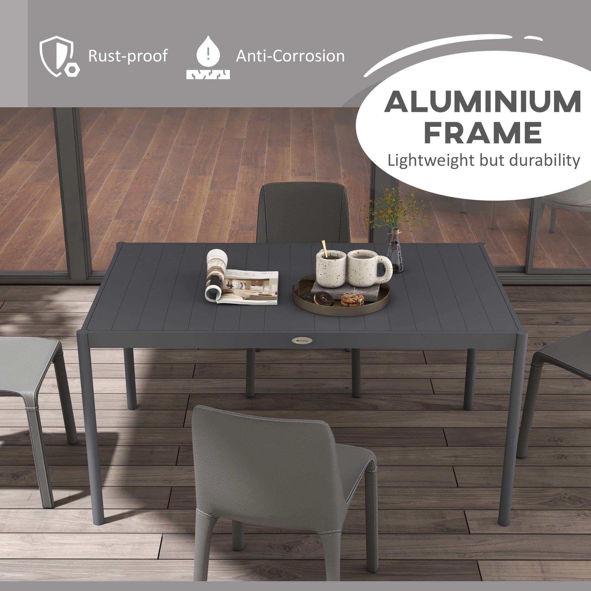 Outsunny Outdoor Dining Table with Aluminium Frame 57" Dark Grey
