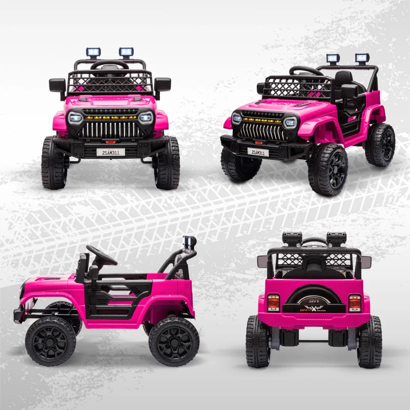 Qaba 12V Ride on Truck, Electric Car for Kids with Remote Control, Suspension, 3 Speeds, USB Music Headlights, Pink