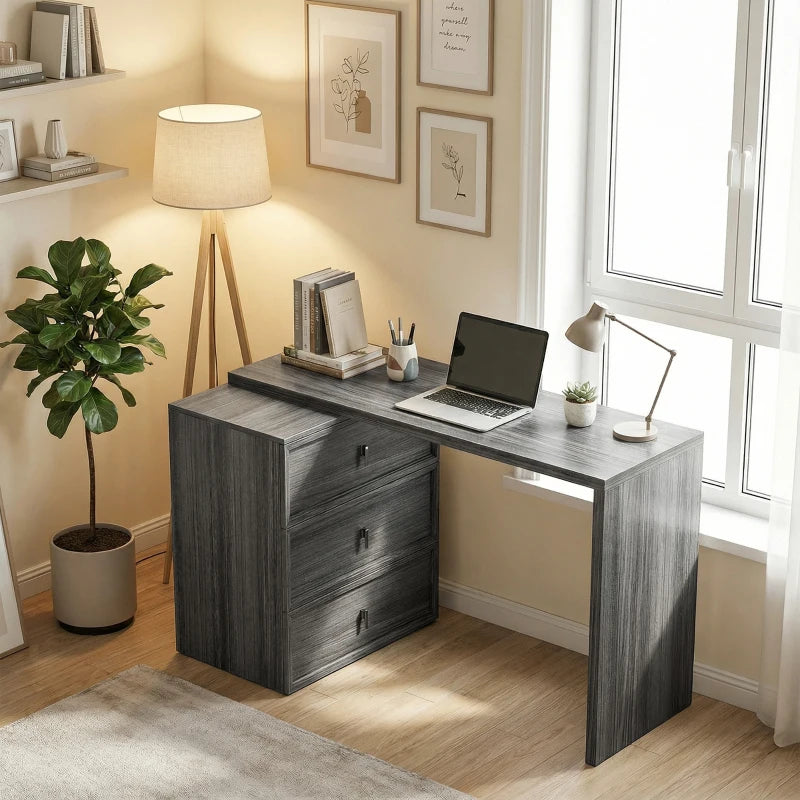 L Shaped Computer Desk Home Office Desk with 3 Drawers Black Wood Grain