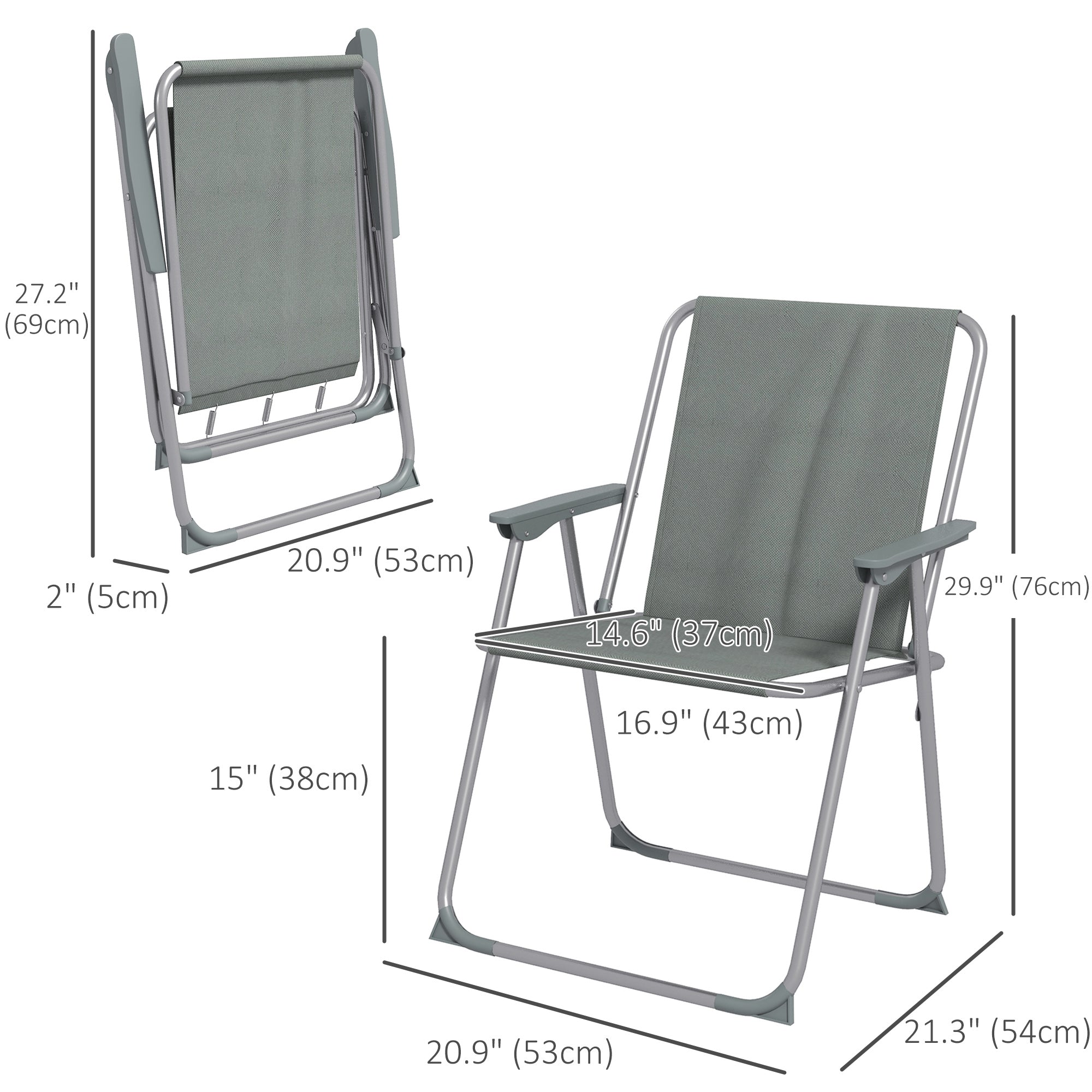 Outsunny 2 Pack Outdoor Folding Chair Set, Portable Camping Chairs with Armrest, Oxford Fabric Seat, Outdoor Chairs, Grey