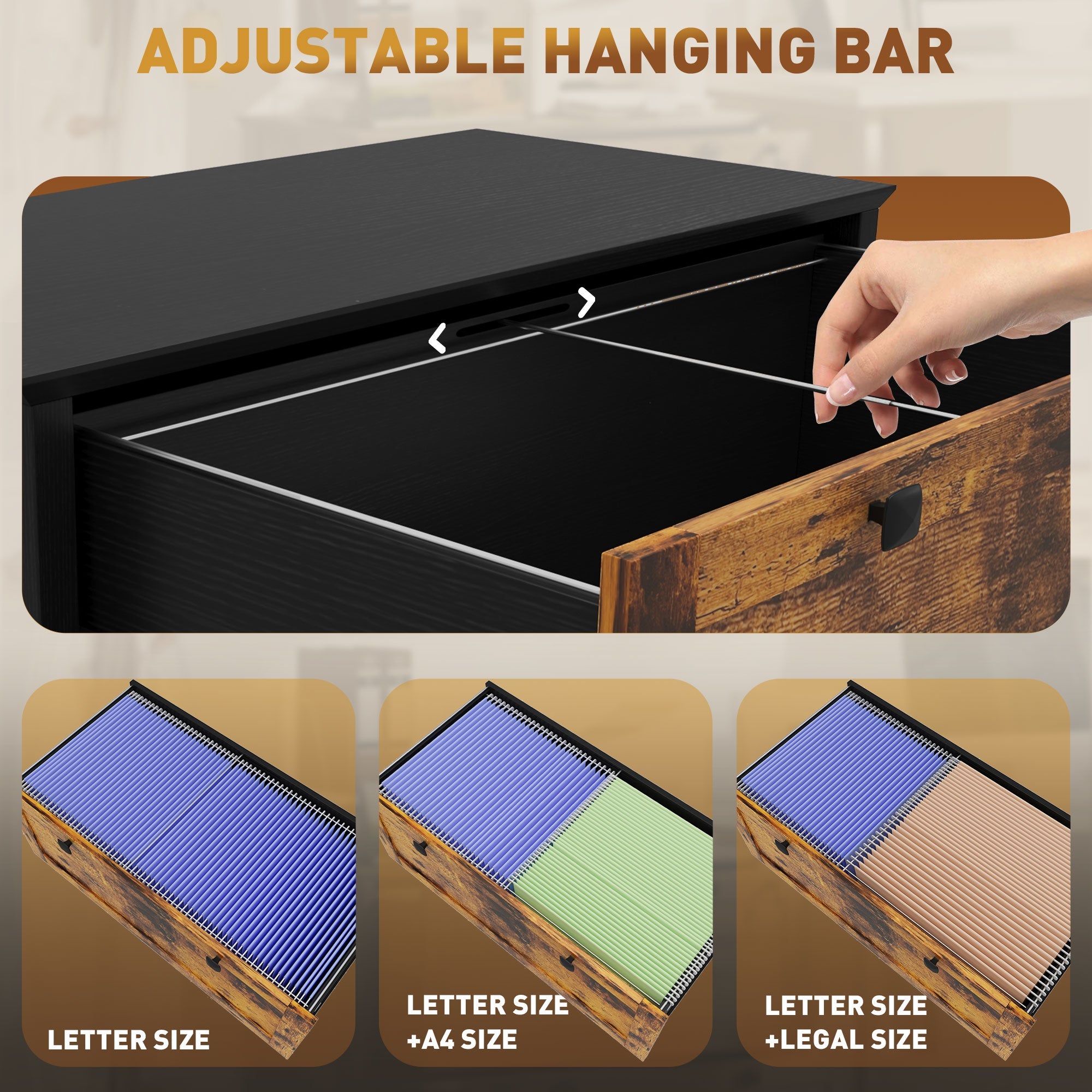 HOMCOM 2 Drawer File Cabinet, Lockable Filing Cabinet with Adjustable Hanging Bar for Letter, A4 Size, Rustic Brown