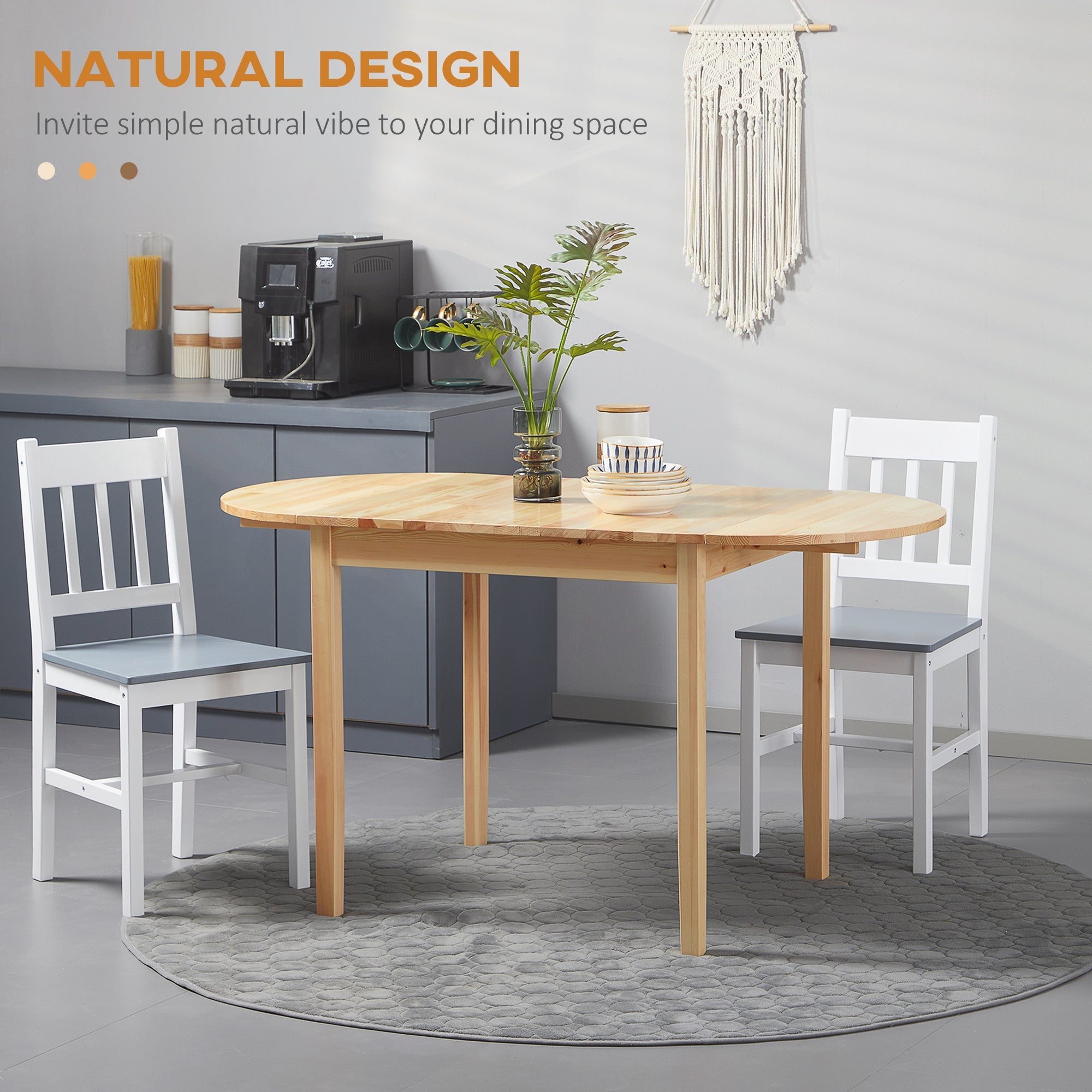HOMCOM Natural Solid Wood Kitchen Table Drop Leaf Folding Dining Table for Small Spaces Natural Finish