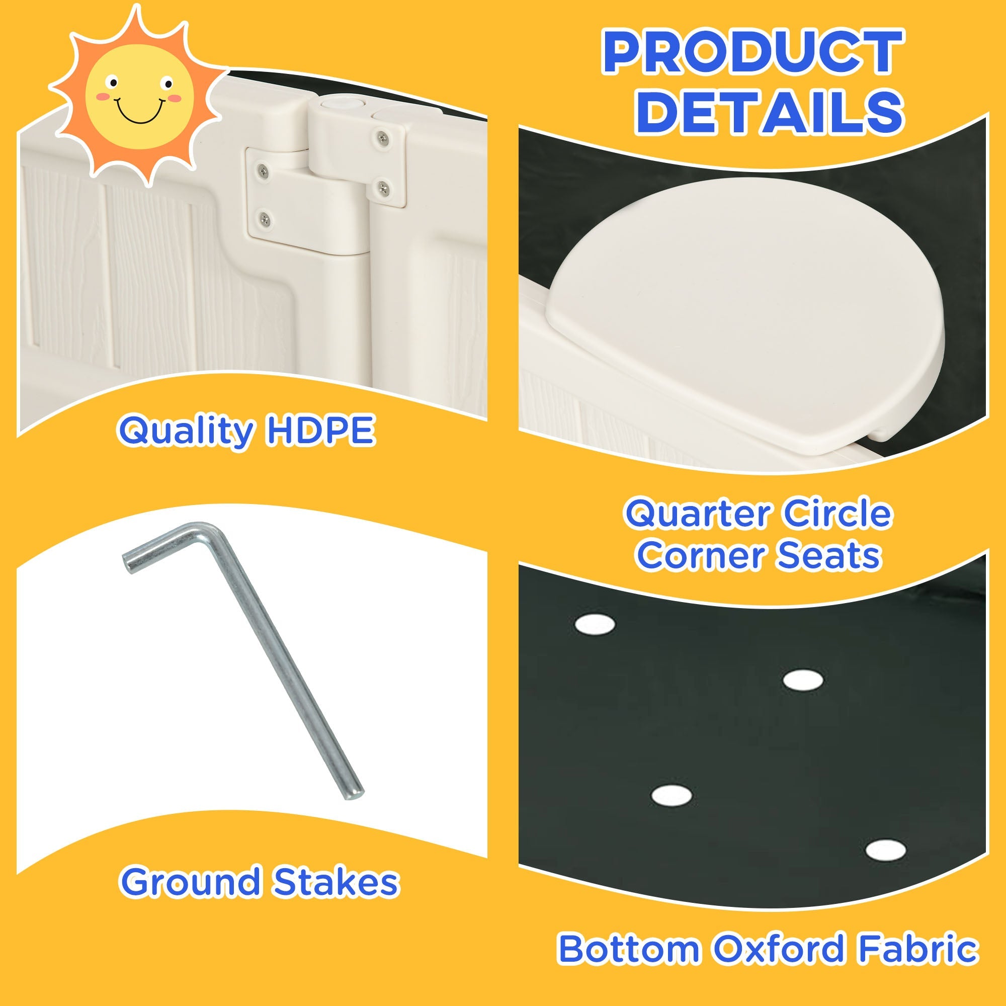 Outsunny Sandbox with Canopy for Kids Outdoor Play Area with Bottom Liner Protective Shade Cream White