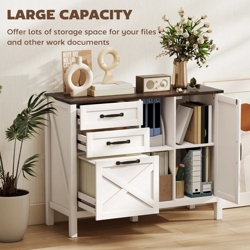 Lateral Filing Cabinet with Drawers, Shelves, Adjustable Hanging Bar for Home Office, Fit A4/Letter Files, White