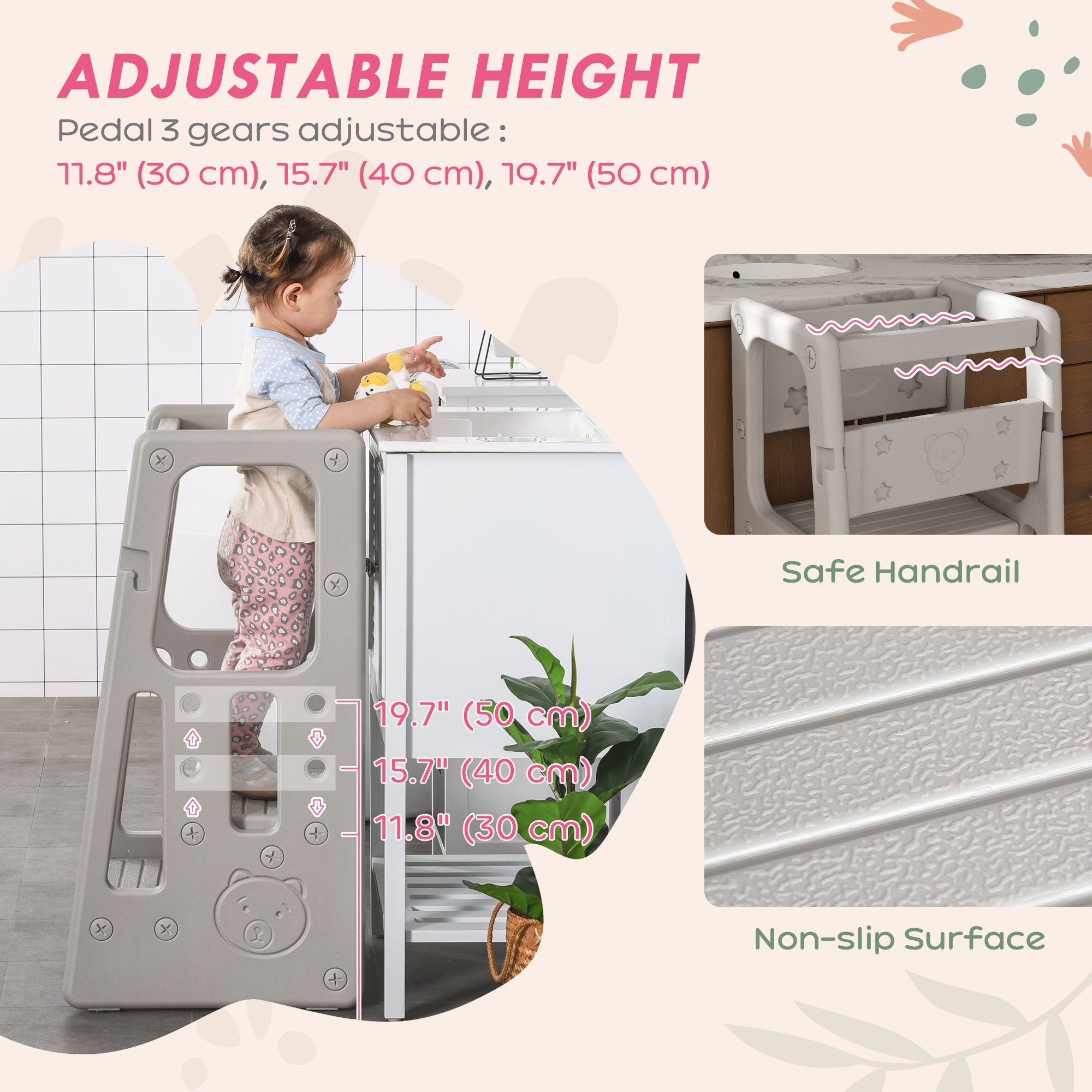 Qaba Kitchen Companion: Kids Adjustable Step Stool Tower for Counter Learning, Safe Standing Platform